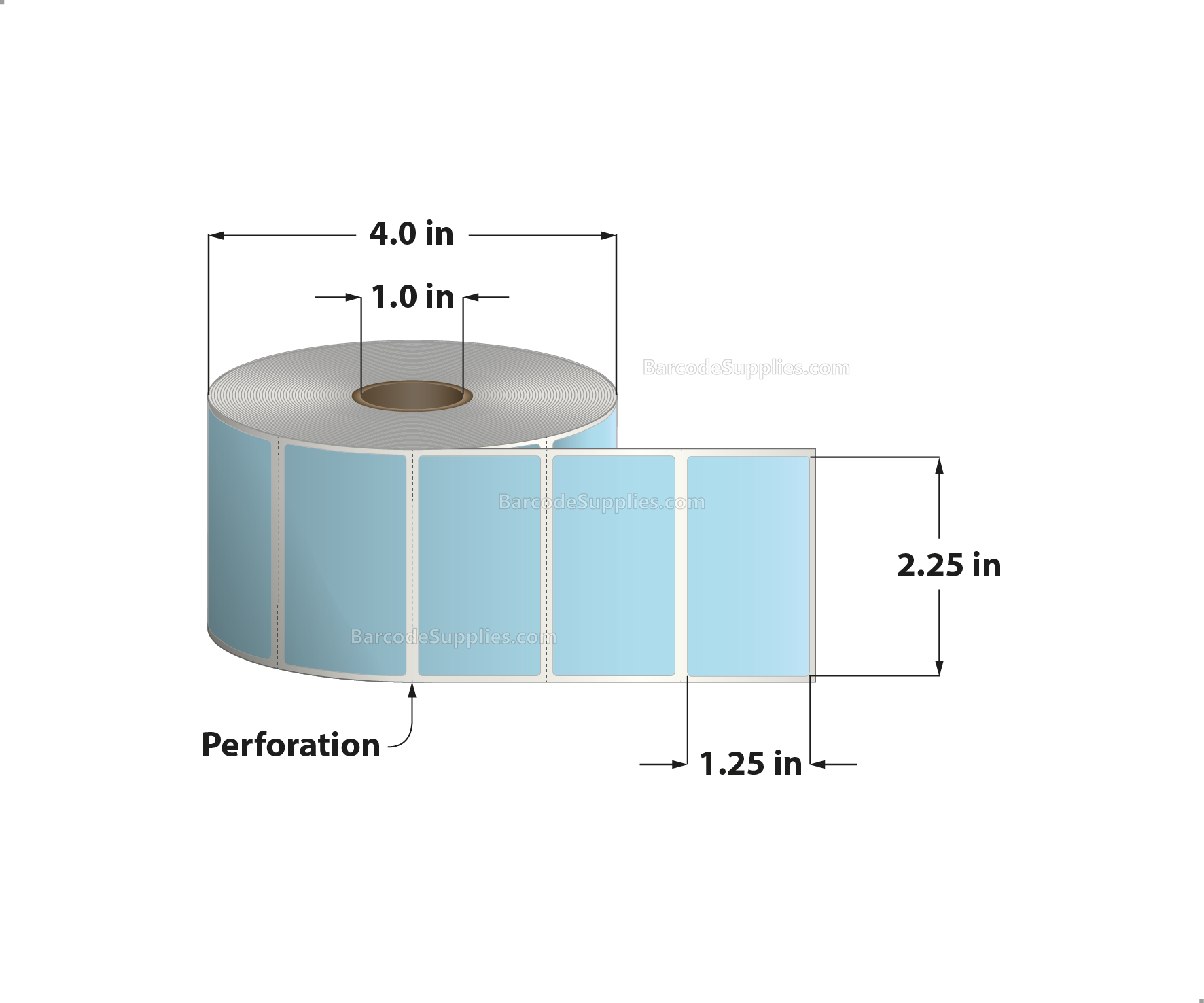 2.25 x 1.25 Direct Thermal Blue Labels With Acrylic Adhesive - Perforated - 1135 Labels Per Roll - Carton Of 12 Rolls - 13620 Labels Total - MPN: RD-225-125-1135-BL