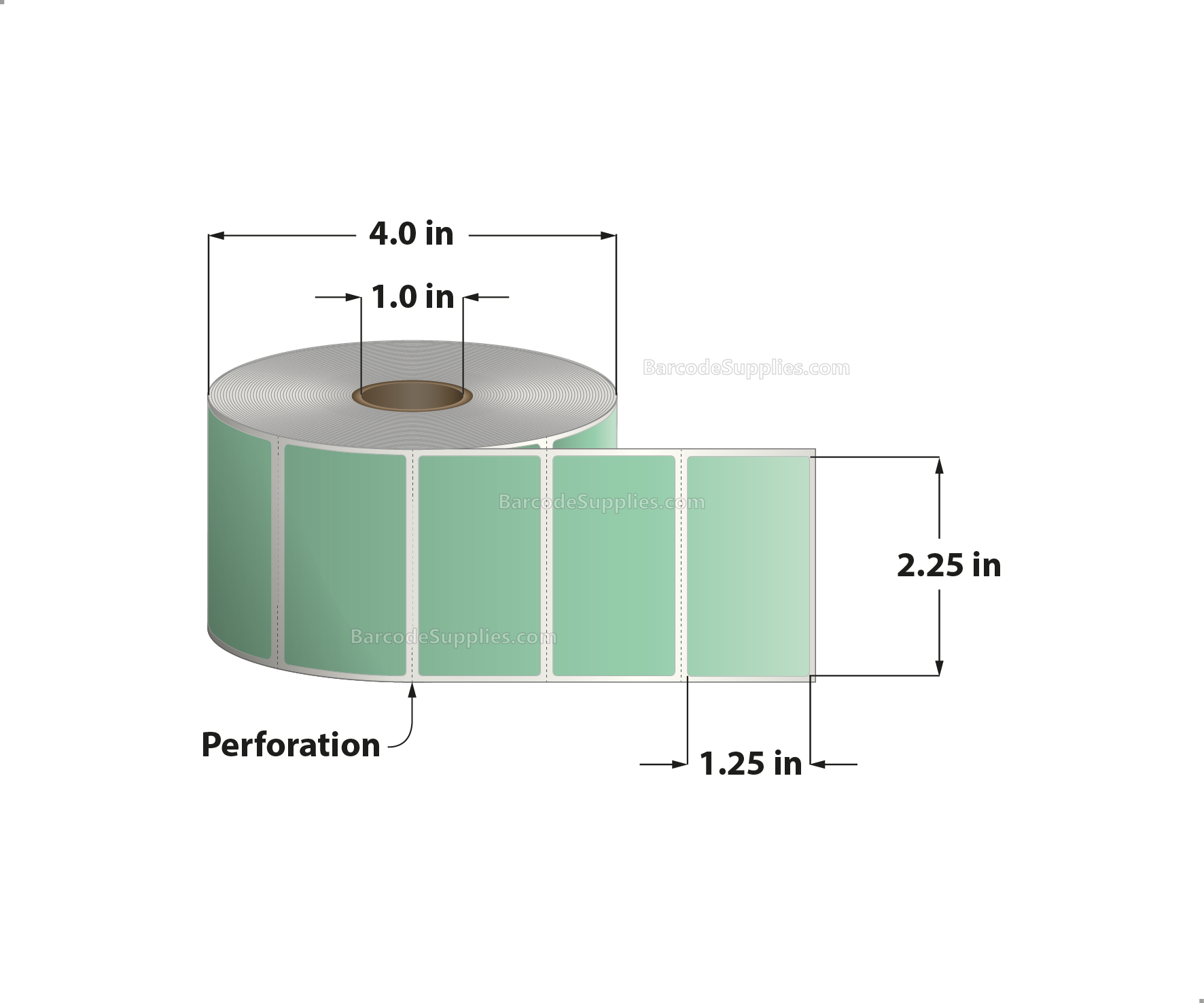 2.25 x 1.25 Direct Thermal Green Labels With Acrylic Adhesive - Perforated - 1135 Labels Per Roll - Carton Of 12 Rolls - 13620 Labels Total - MPN: RD-225-125-1135-GR