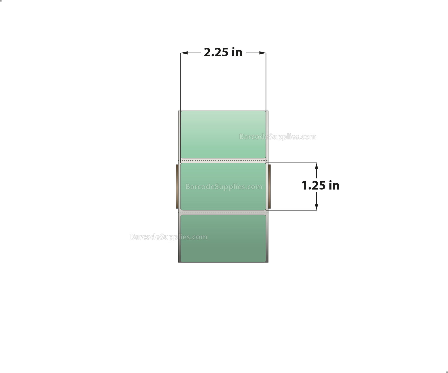 2.25 x 1.25 Direct Thermal Green Labels With Acrylic Adhesive - Perforated - 1135 Labels Per Roll - Carton Of 12 Rolls - 13620 Labels Total - MPN: RD-225-125-1135-GR