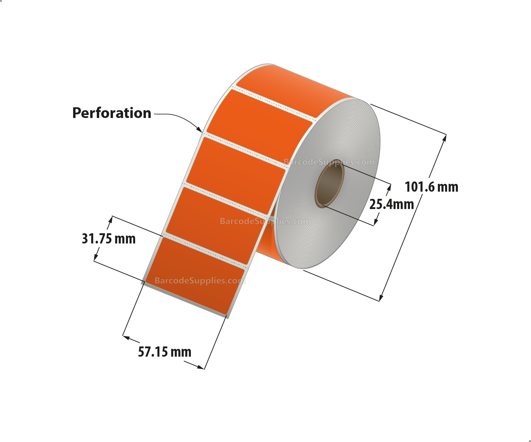 2.25 x 1.25 Direct Thermal Orange Labels With Acrylic Adhesive - Perforated - 1135 Labels Per Roll - Carton Of 12 Rolls - 13620 Labels Total - MPN: RD-225-125-1135-OR