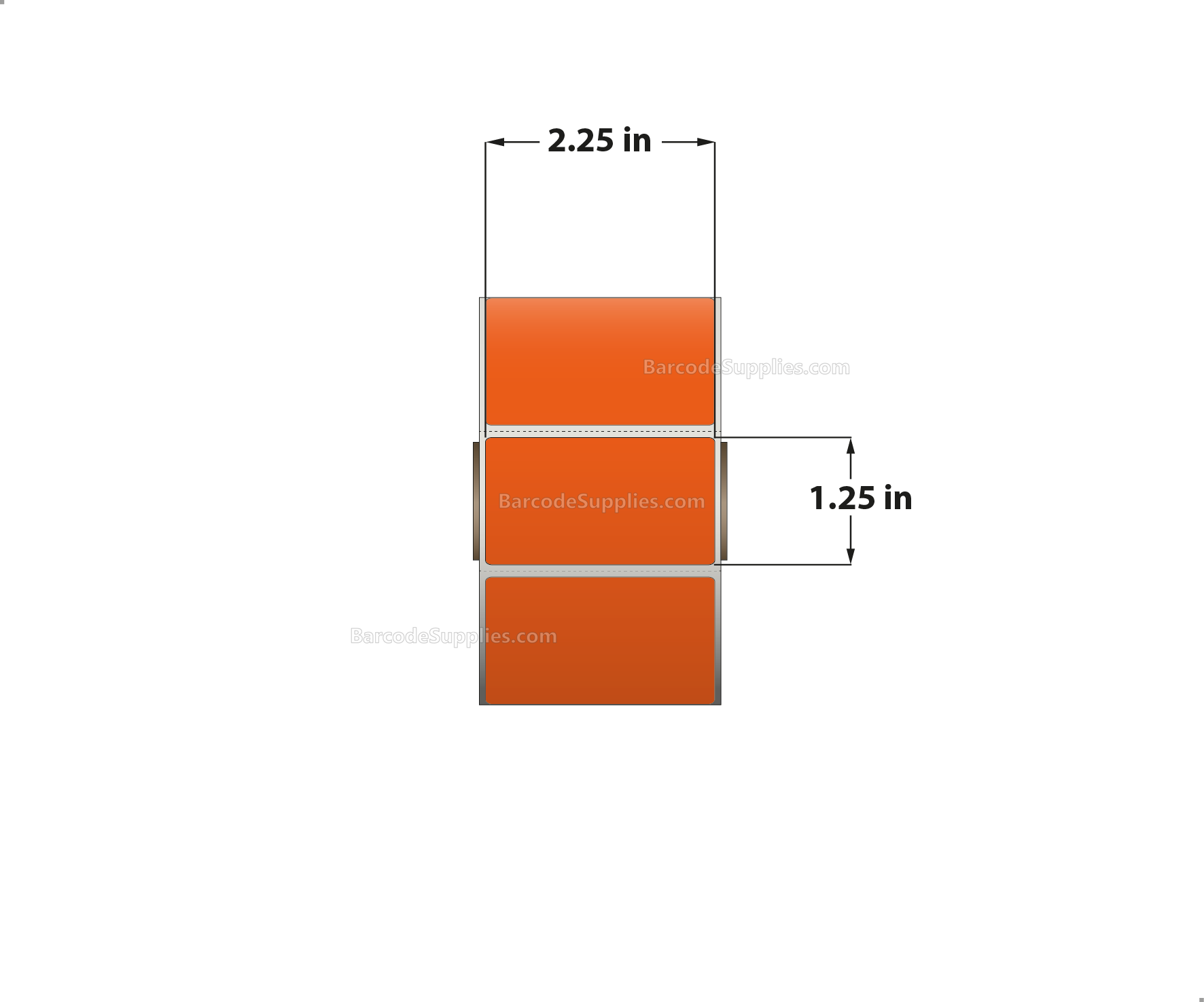 2.25 x 1.25 Direct Thermal Orange Labels With Acrylic Adhesive - Perforated - 1135 Labels Per Roll - Carton Of 12 Rolls - 13620 Labels Total - MPN: RD-225-125-1135-OR