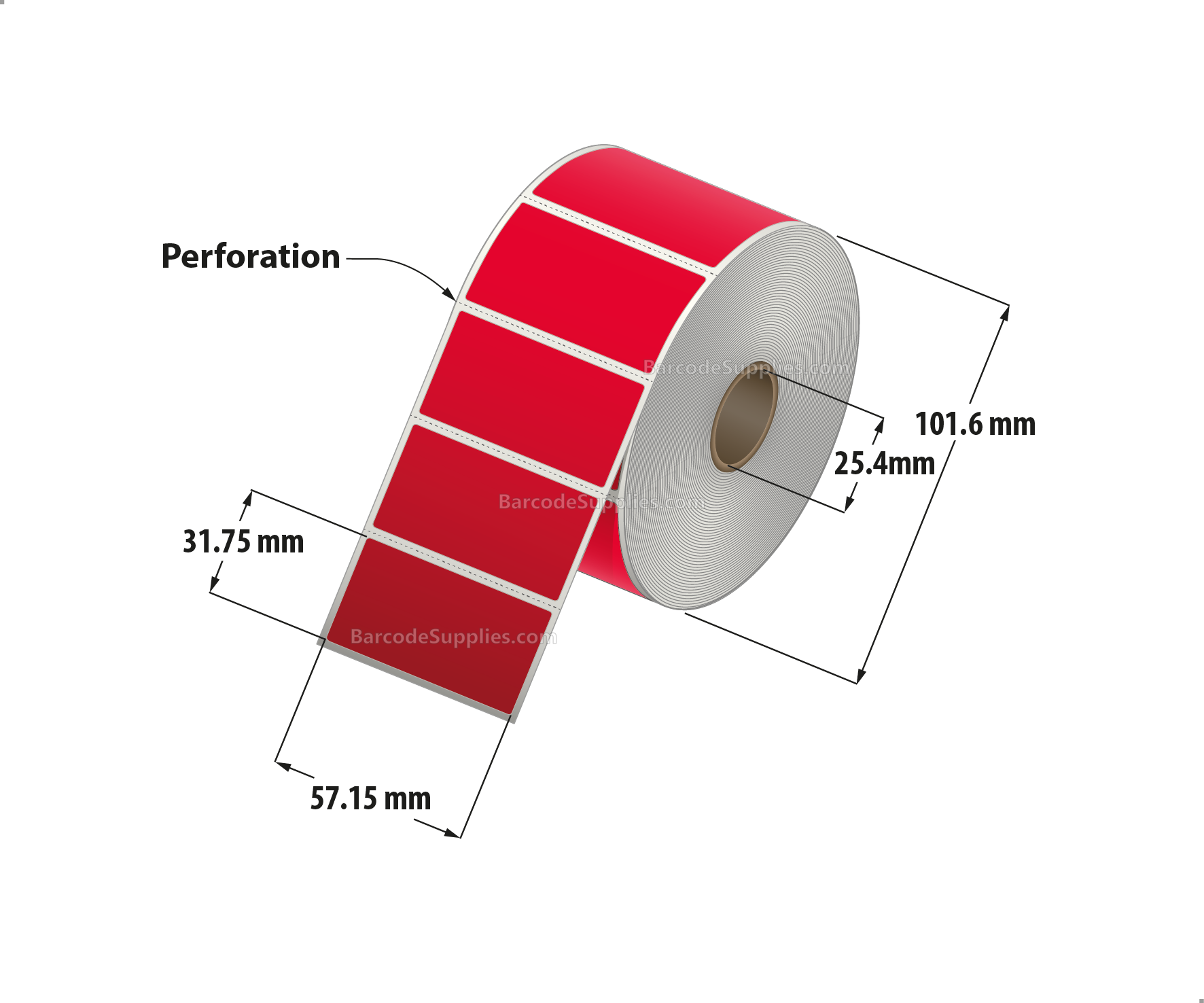 2.25 x 1.25 Direct Thermal Red Labels With Acrylic Adhesive - Perforated - 1135 Labels Per Roll - Carton Of 12 Rolls - 13620 Labels Total - MPN: RD-225-125-1135-RD