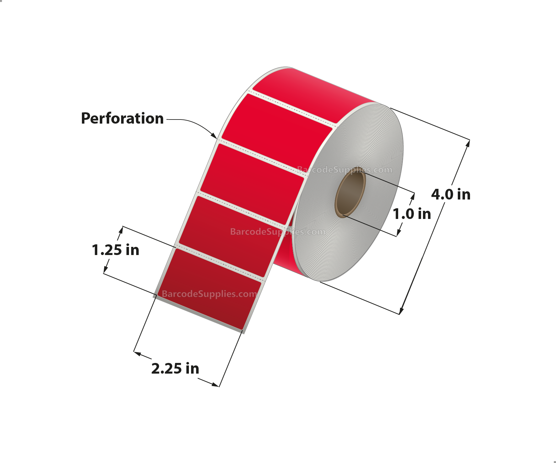 2.25 x 1.25 Direct Thermal Red Labels With Acrylic Adhesive - Perforated - 1135 Labels Per Roll - Carton Of 12 Rolls - 13620 Labels Total - MPN: RD-225-125-1135-RD