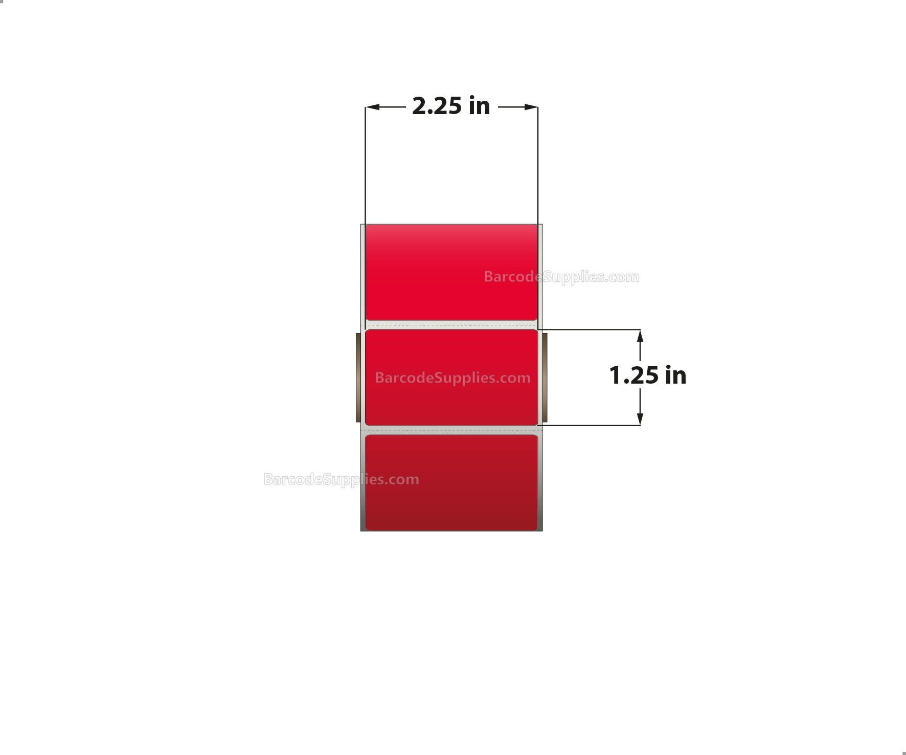 2.25 x 1.25 Direct Thermal Red Labels With Acrylic Adhesive - Perforated - 1135 Labels Per Roll - Carton Of 12 Rolls - 13620 Labels Total - MPN: RD-225-125-1135-RD