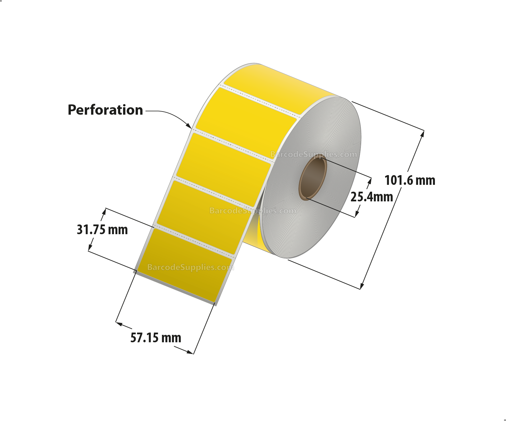 2.25 x 1.25 Direct Thermal Yellow Labels With Acrylic Adhesive - Perforated - 1135 Labels Per Roll - Carton Of 12 Rolls - 13620 Labels Total - MPN: RD-225-125-1135-YL