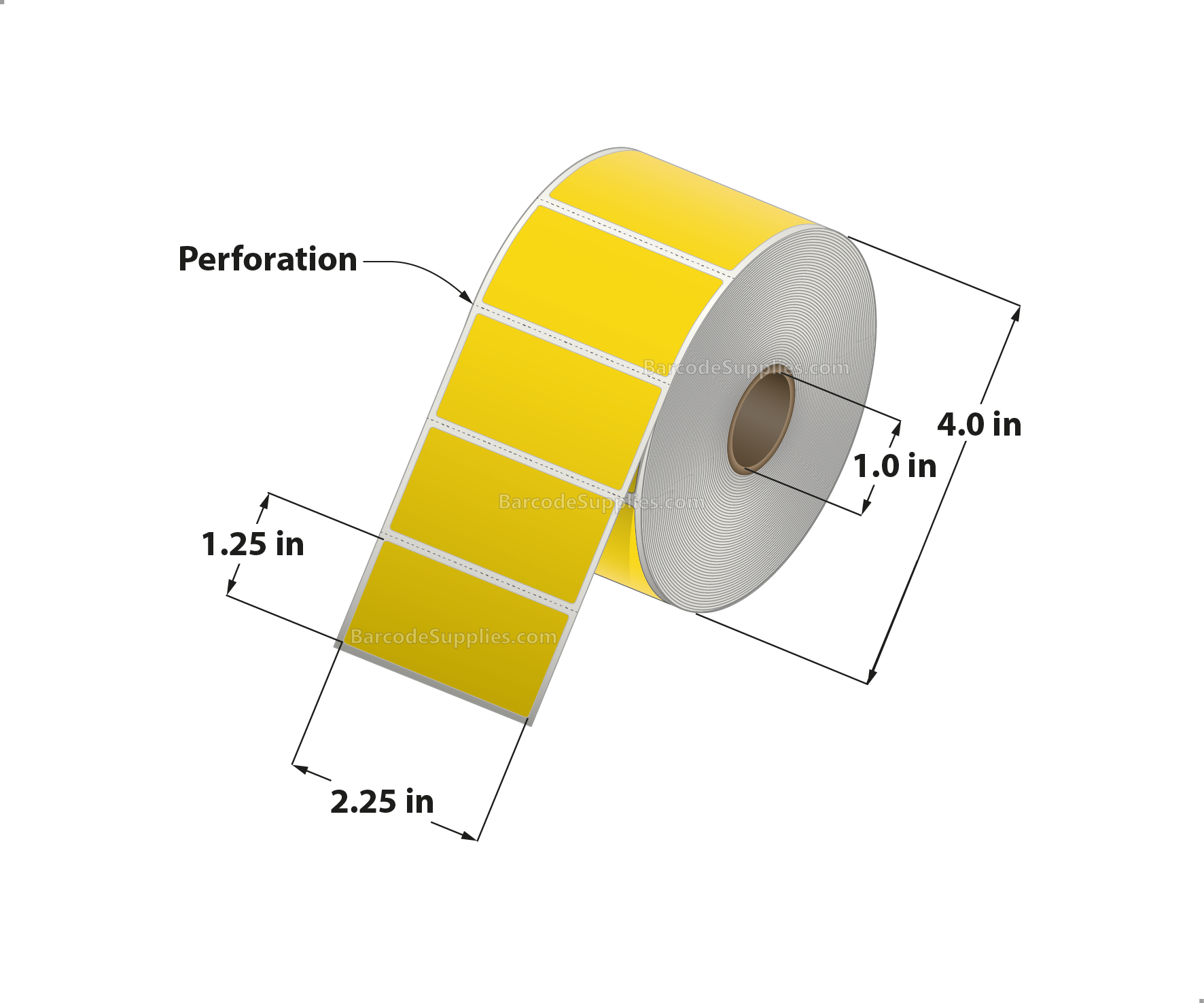 2.25 x 1.25 Direct Thermal Yellow Labels With Acrylic Adhesive - Perforated - 1135 Labels Per Roll - Carton Of 12 Rolls - 13620 Labels Total - MPN: RD-225-125-1135-YL