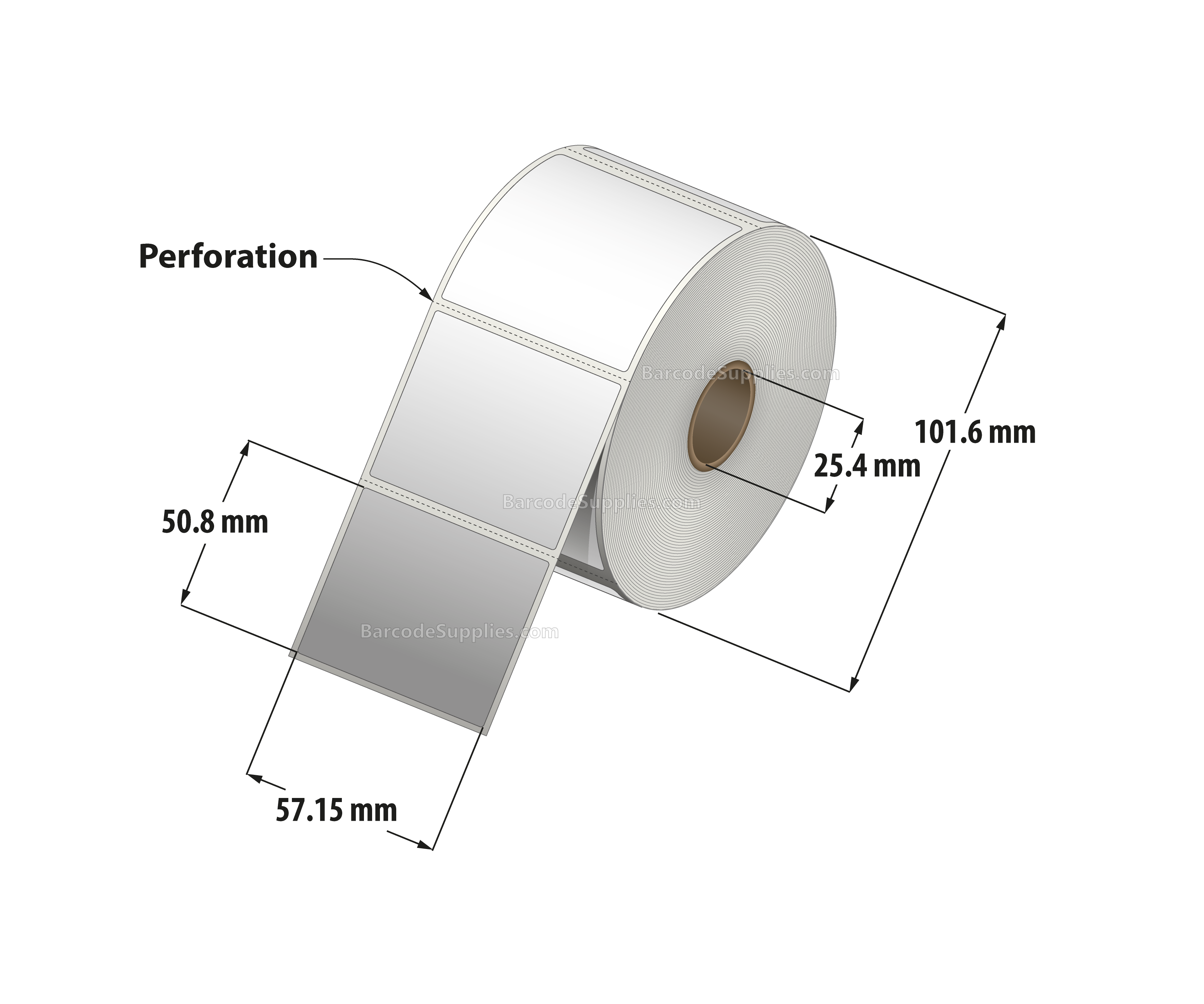 2.25 x 2 Direct Thermal White Labels With Acrylic Adhesive - Perforated - 735 Labels Per Roll - Carton Of 12 Rolls - 8820 Labels Total - MPN: RD-225-2-735-1 - BarcodeSource, Inc.