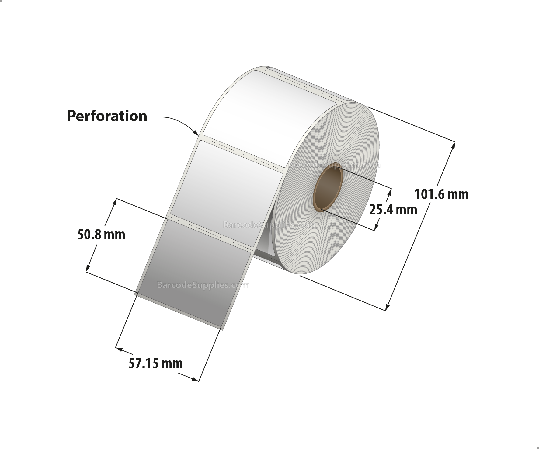 2.25 x 2 Thermal Transfer White Labels With Rubber Adhesive - Perforated - 735 Labels Per Roll - Carton Of 12 Rolls - 8820 Labels Total - MPN: RTT4-225200-1P