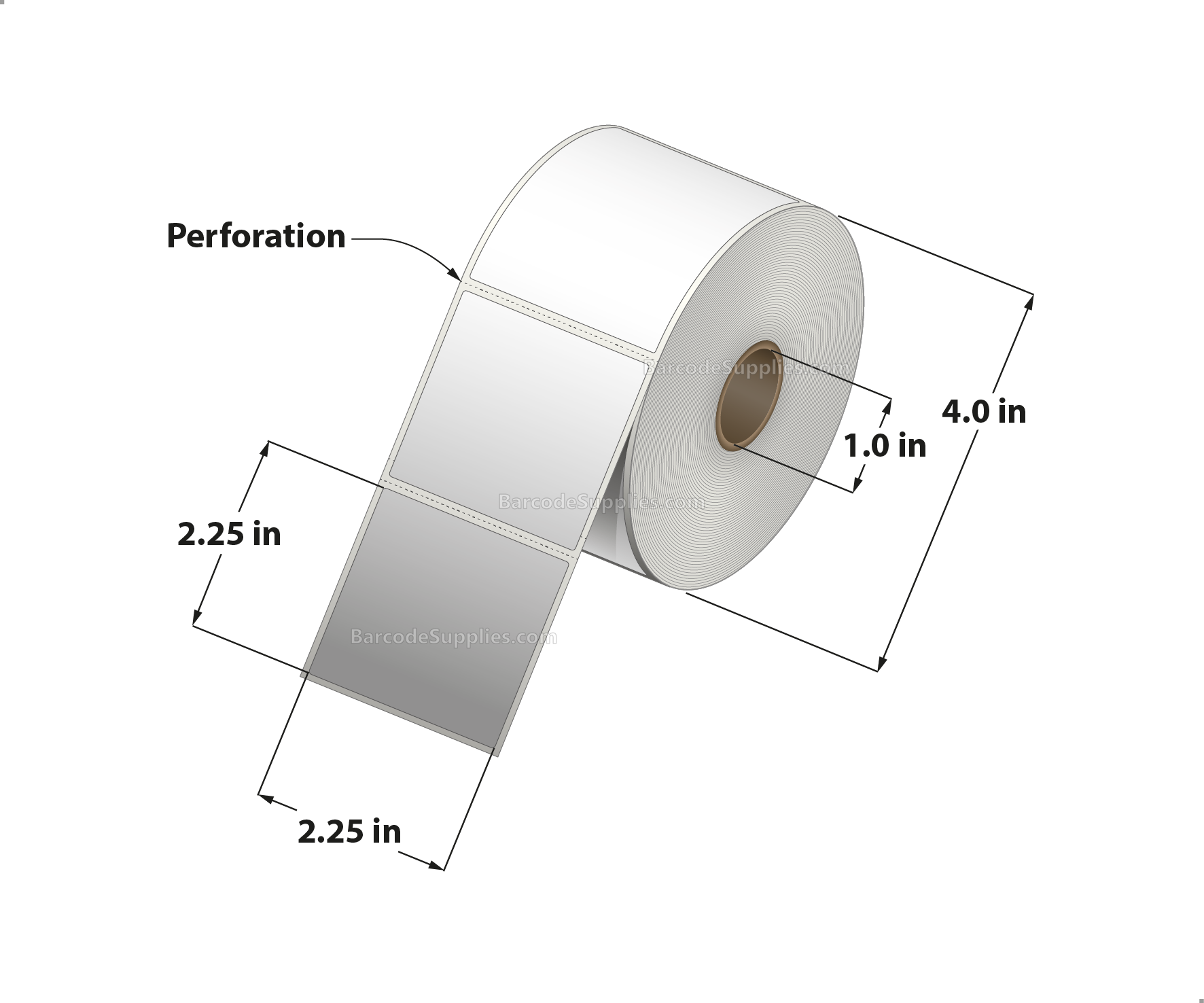 2.25 x 2.25 Thermal Transfer White Labels With Rubber Adhesive - Perforated - 700 Labels Per Roll - Carton Of 12 Rolls - 8400 Labels Total - MPN: RTT4-225225-1P