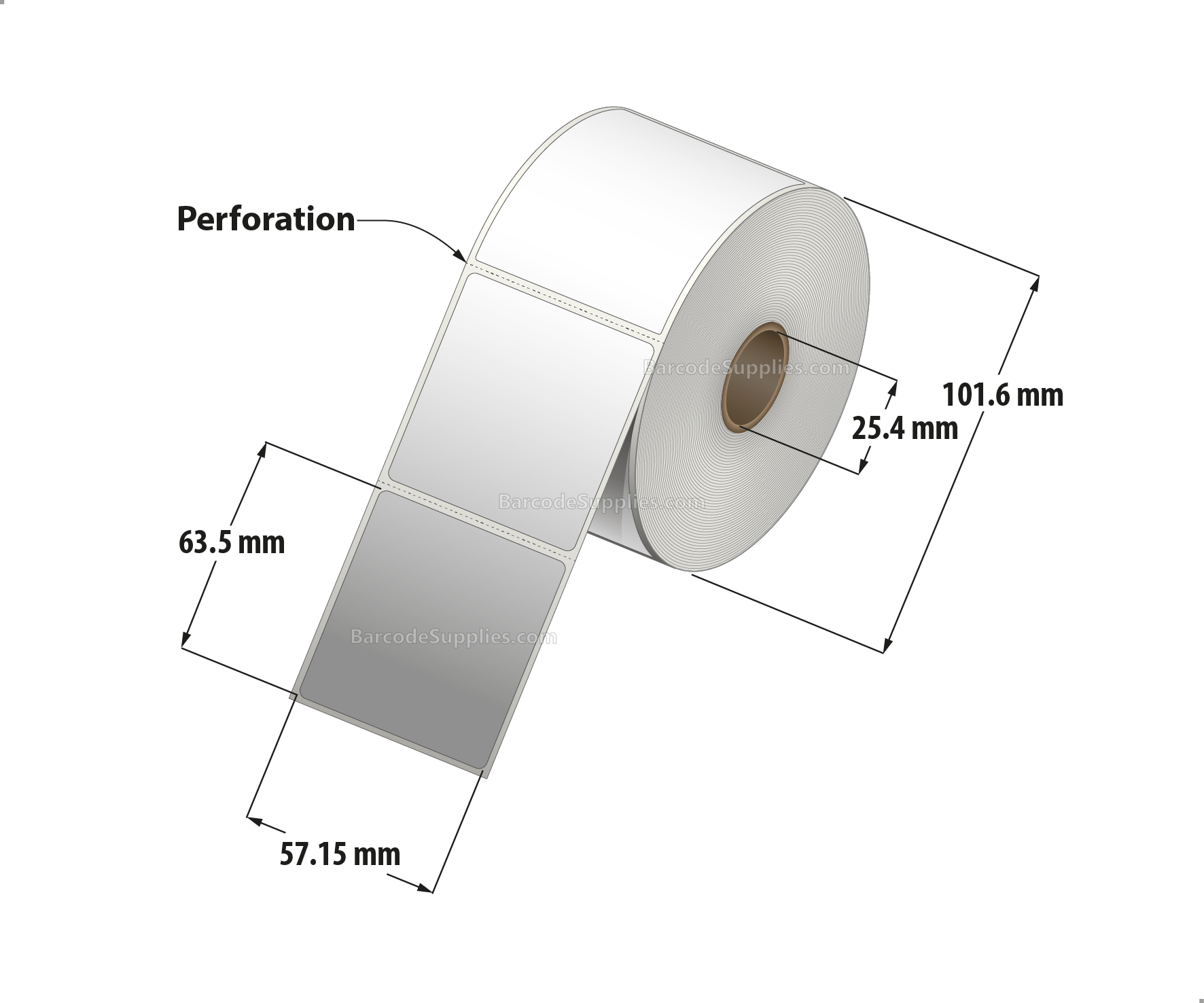 2.25 x 2.5 Direct Thermal White Labels With Rubber Adhesive - Perforated - 600 Labels Per Roll - Carton Of 12 Rolls - 7200 Labels Total - MPN: RDT4-225250-1P