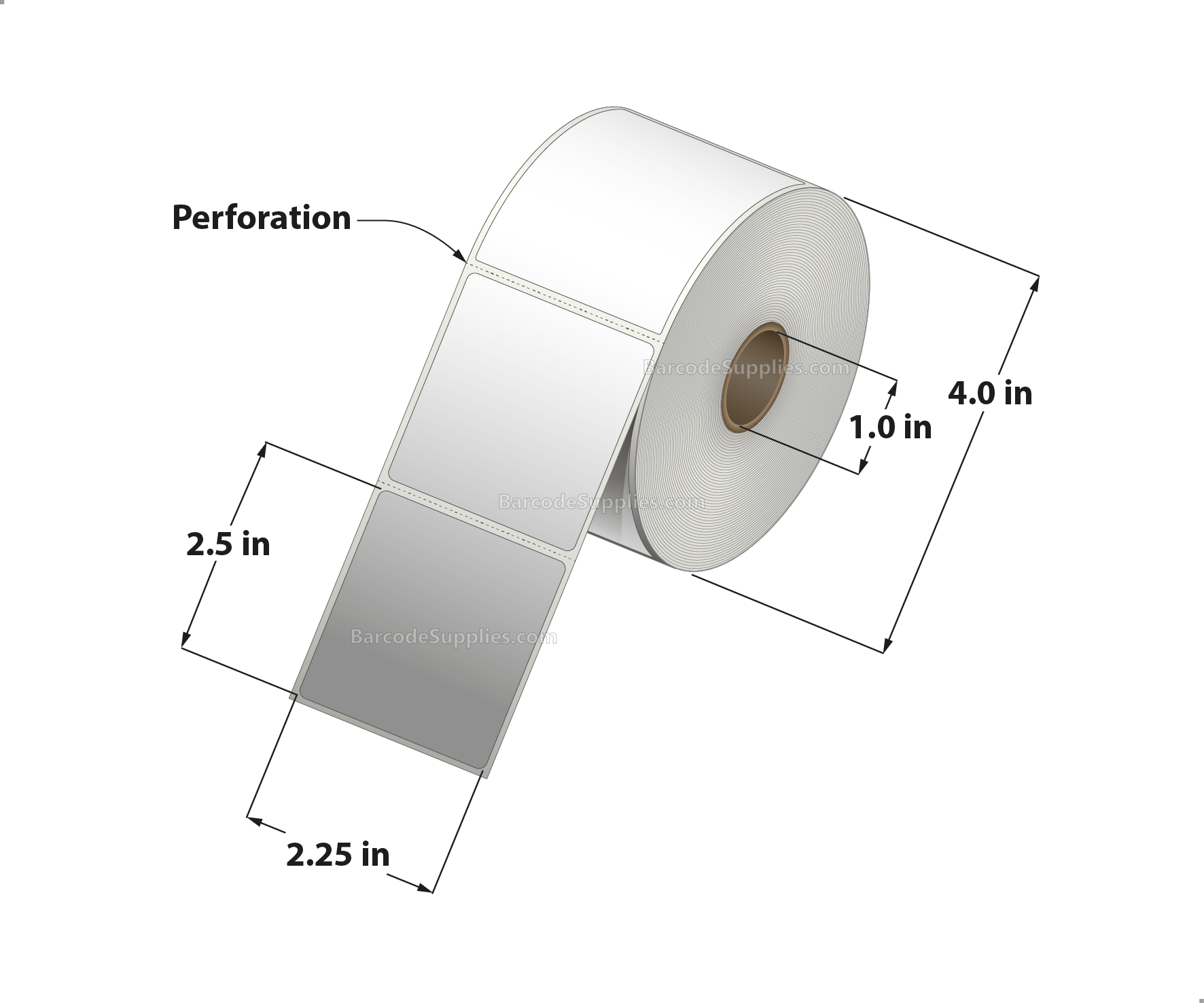 2.25 x 2.5 Direct Thermal White Labels With Rubber Adhesive - Perforated - 600 Labels Per Roll - Carton Of 12 Rolls - 7200 Labels Total - MPN: RDT4-225250-1P