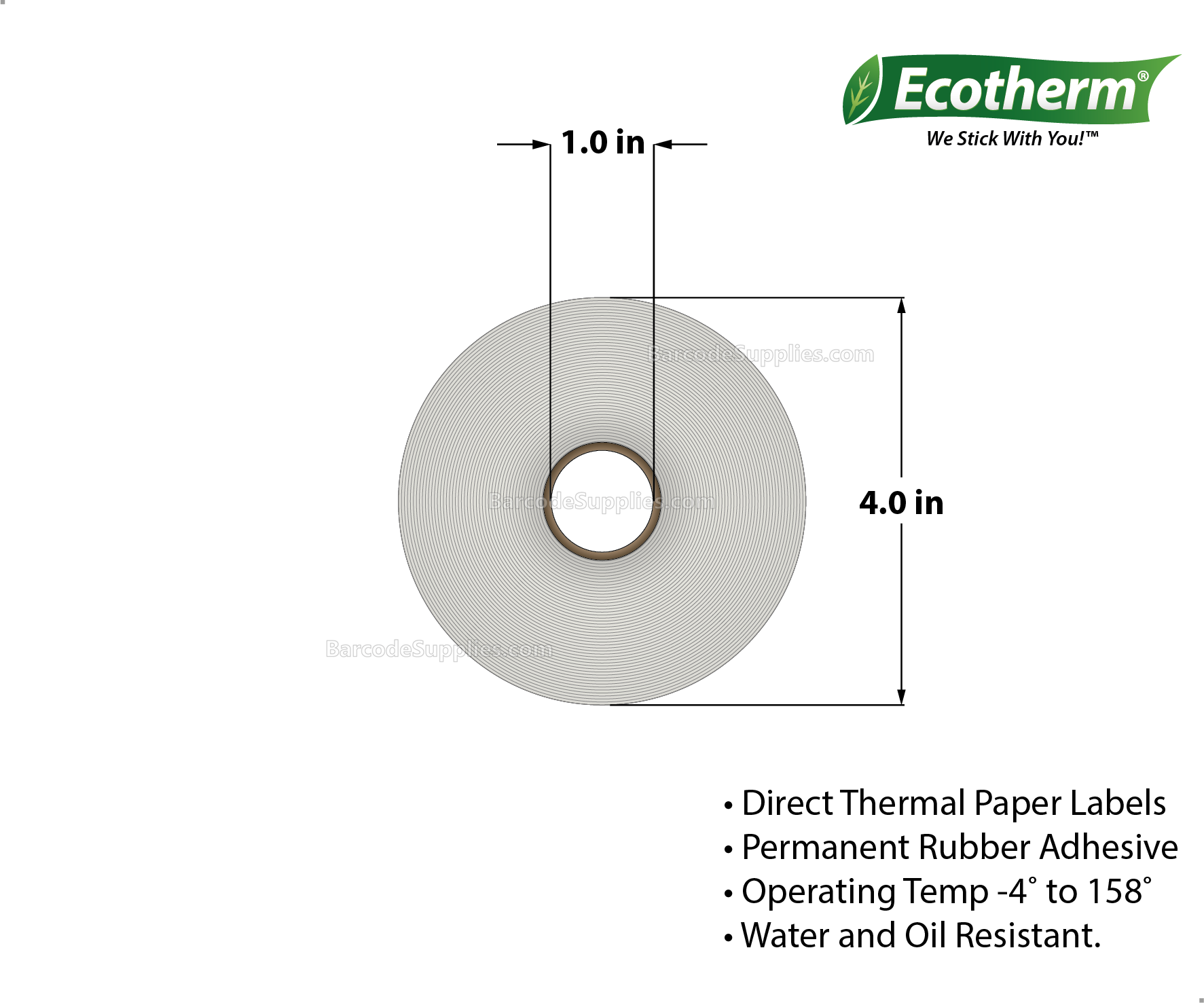 Products 2.25 x 2.5 Direct Thermal White Labels With Rubber Adhesive - Perforated - 600 Labels Per Roll - Carton Of 4 Rolls - 2400 Labels Total - MPN: ECOTHERM14135-4 - BarcodeSource, Inc.