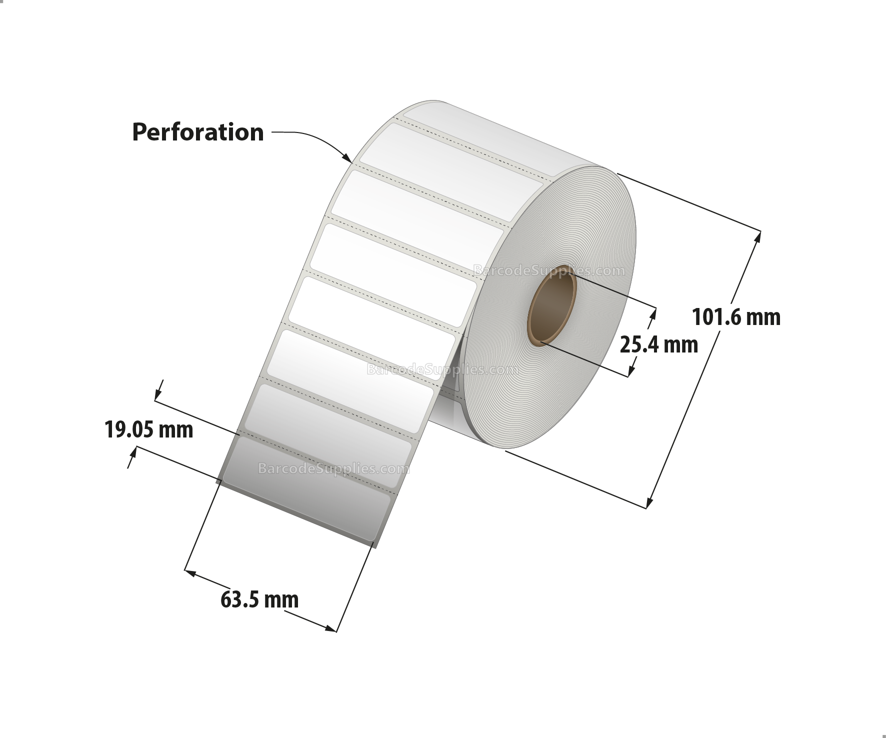 2.5 x 0.75 Direct Thermal White Labels With Acrylic Adhesive - Perforated - 1750 Labels Per Roll - Carton Of 12 Rolls - 21000 Labels Total - MPN: RD-25-075-1750-1