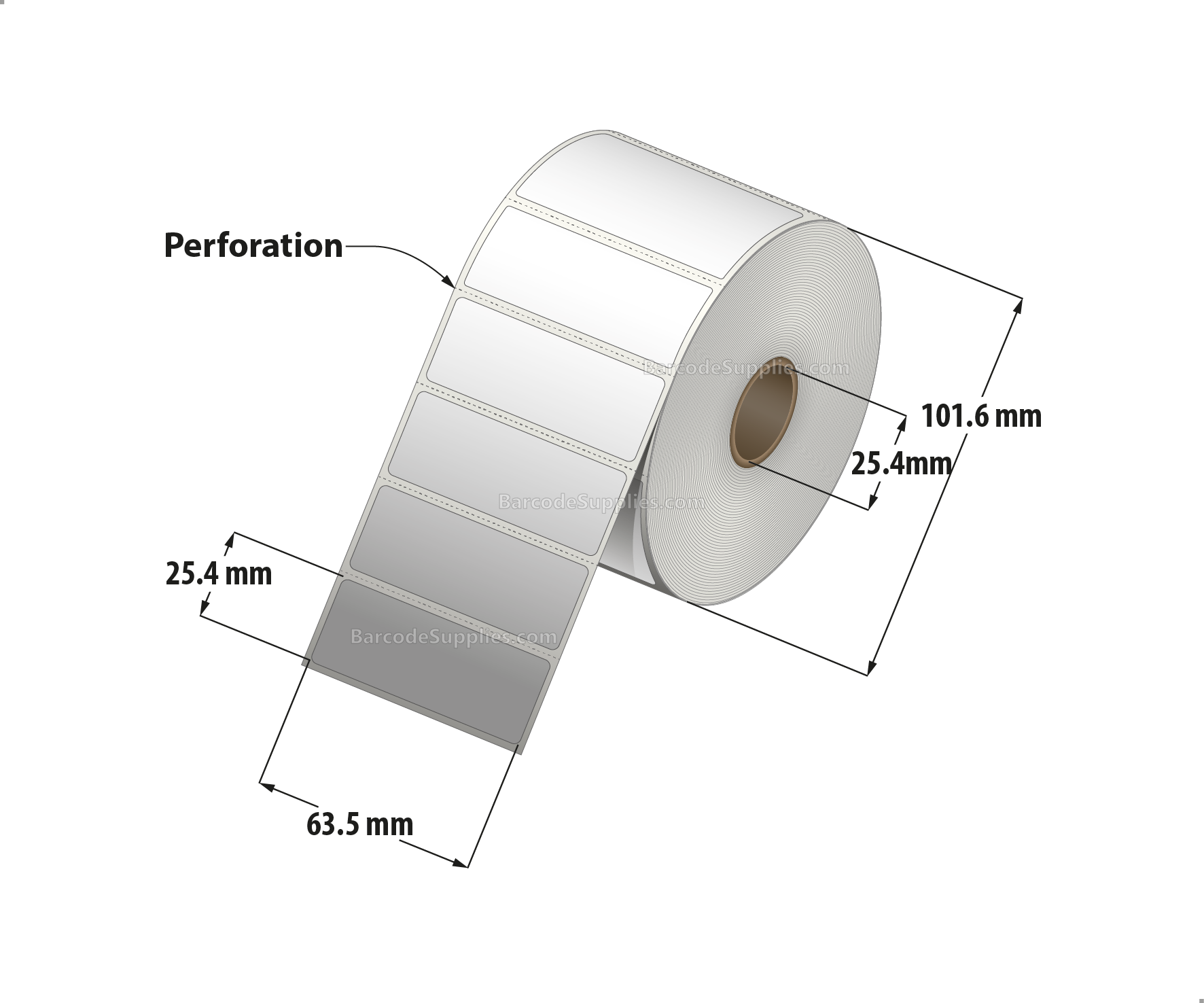 2.5 x 1 Direct Thermal White Labels With Acrylic Adhesive - Perforated - 1375 Labels Per Roll - Carton Of 12 Rolls - 16500 Labels Total - MPN: RD-25-1-1375-1