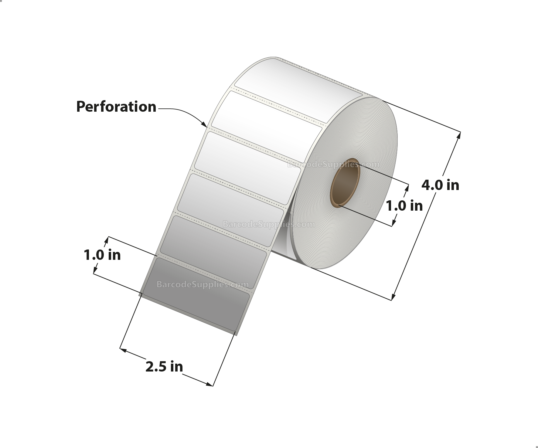 2.5 x 1 Direct Thermal White Labels With Acrylic Adhesive - Perforated - 1375 Labels Per Roll - Carton Of 12 Rolls - 16500 Labels Total - MPN: RD-25-1-1375-1
