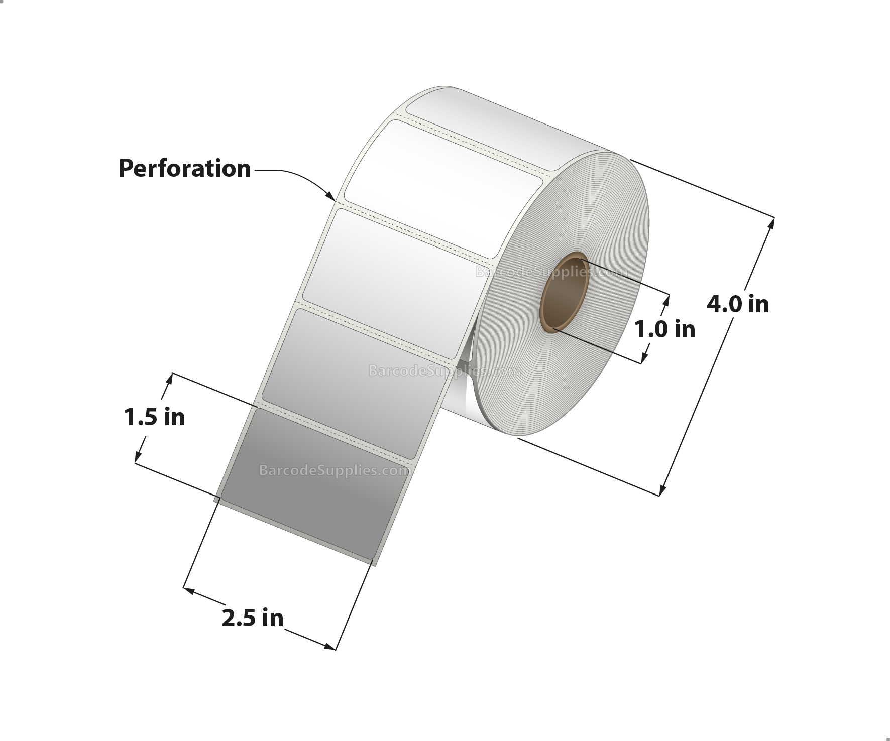 2.5 x 1.5 Direct Thermal White Labels With Acrylic Adhesive - Perforated - 960 Labels Per Roll - Carton Of 12 Rolls - 11520 Labels Total - MPN: RD-25-15-960-1