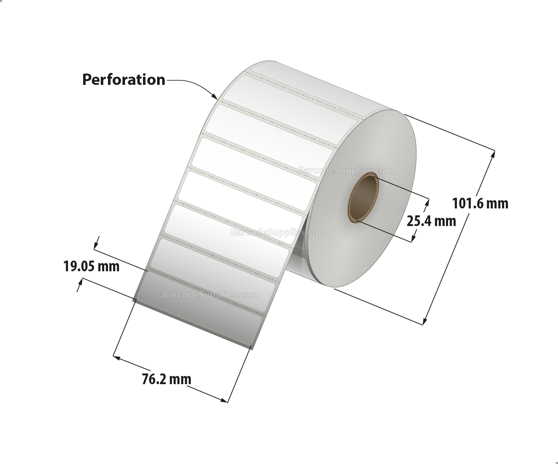 3 x 0.75 Direct Thermal White Labels With Acrylic Adhesive - Perforated - 1750 Labels Per Roll - Carton Of 12 Rolls - 21000 Labels Total - MPN: RD-3-075-1750-1