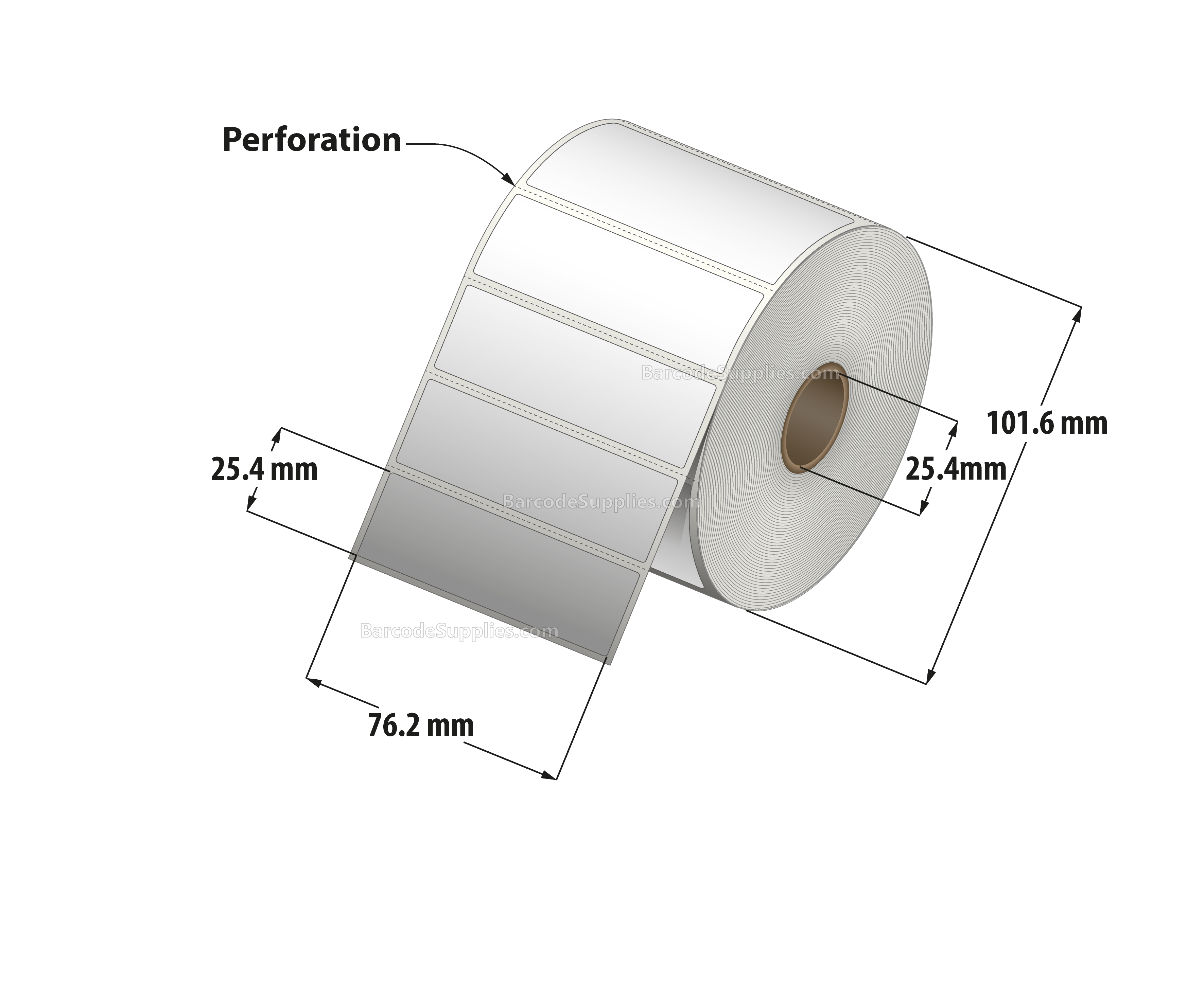 3 x 1 Thermal Transfer White Labels With Permanent Adhesive - Perforated - 1375 Labels Per Roll - Carton Of 12 Rolls - 16500 Labels Total - MPN: RT-3-1-1375-1 - BarcodeSource, Inc.