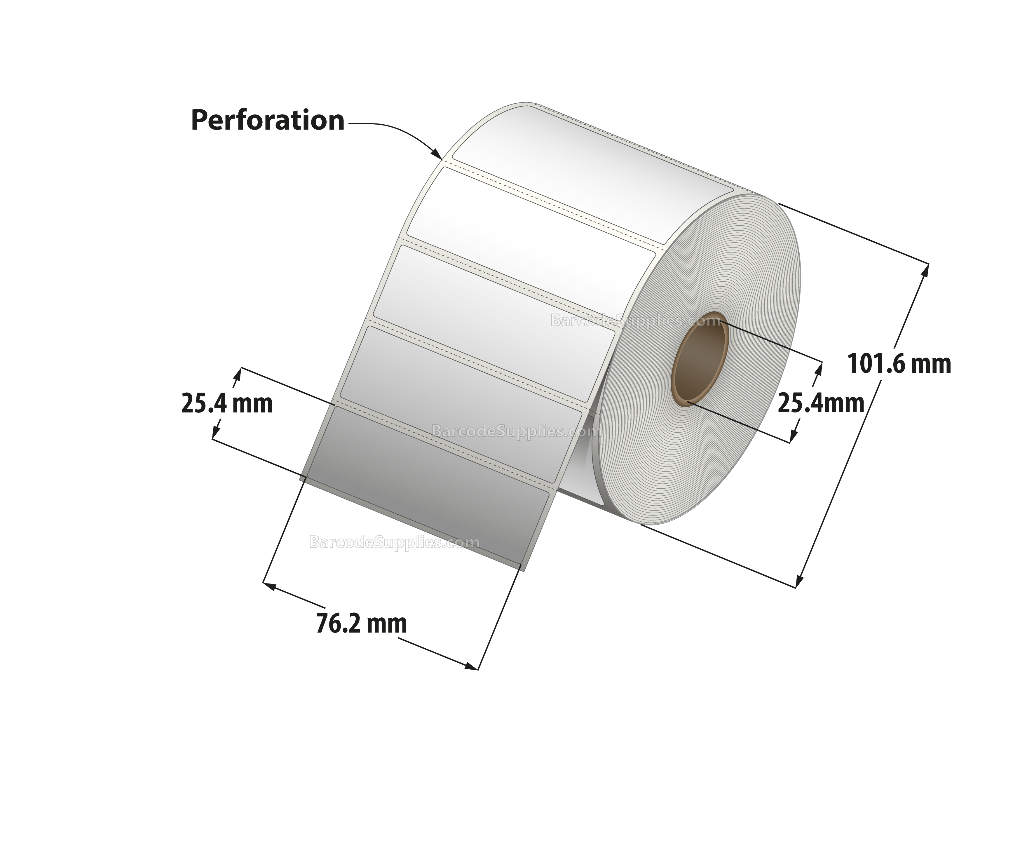 3 x 1 Direct Thermal White Labels With Acrylic Adhesive - Perforated - 1375 Labels Per Roll - Carton Of 12 Rolls - 16500 Labels Total - MPN: RDE-3-1-1375-1 - BarcodeSource, Inc.