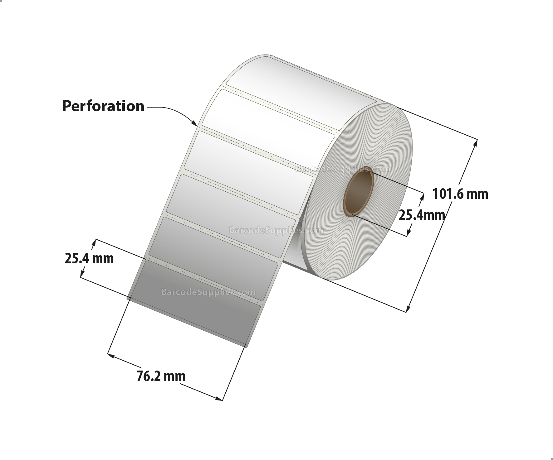 3 x 1 Direct Thermal White Labels With Rubber Adhesive - Perforated - 1310 Labels Per Roll - Carton Of 12 Rolls - 15720 Labels Total - MPN: RDT4-300100-1P
