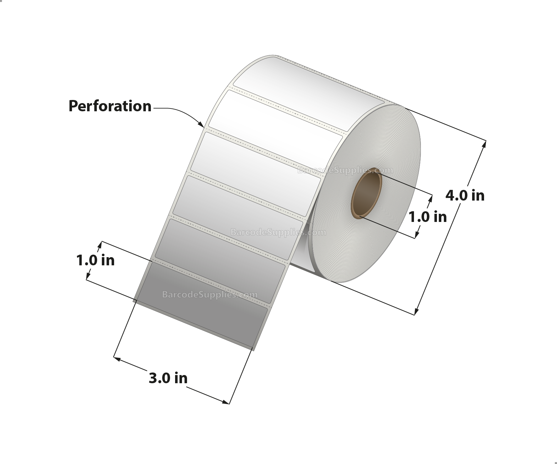 3 x 1 Thermal Transfer White Labels With Rubber Adhesive - Perforated - 1310 Labels Per Roll - Carton Of 12 Rolls - 15720 Labels Total - MPN: RTT4-300100-1P