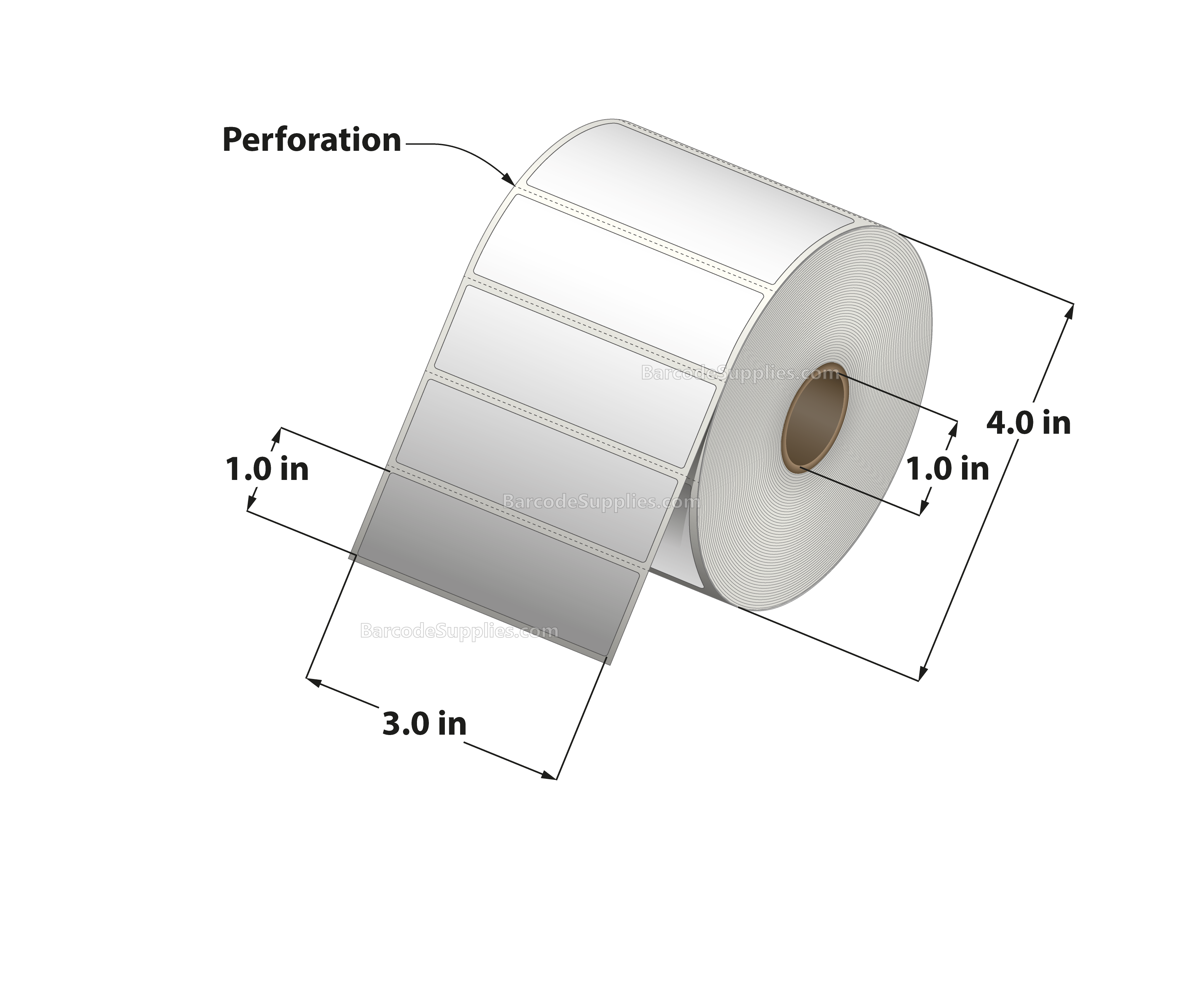 3 x 1 Direct Thermal White Labels With Acrylic Adhesive - Perforated - 1375 Labels Per Roll - Carton Of 12 Rolls - 16500 Labels Total - MPN: RD-3-1-1375-1 - BarcodeSource, Inc.