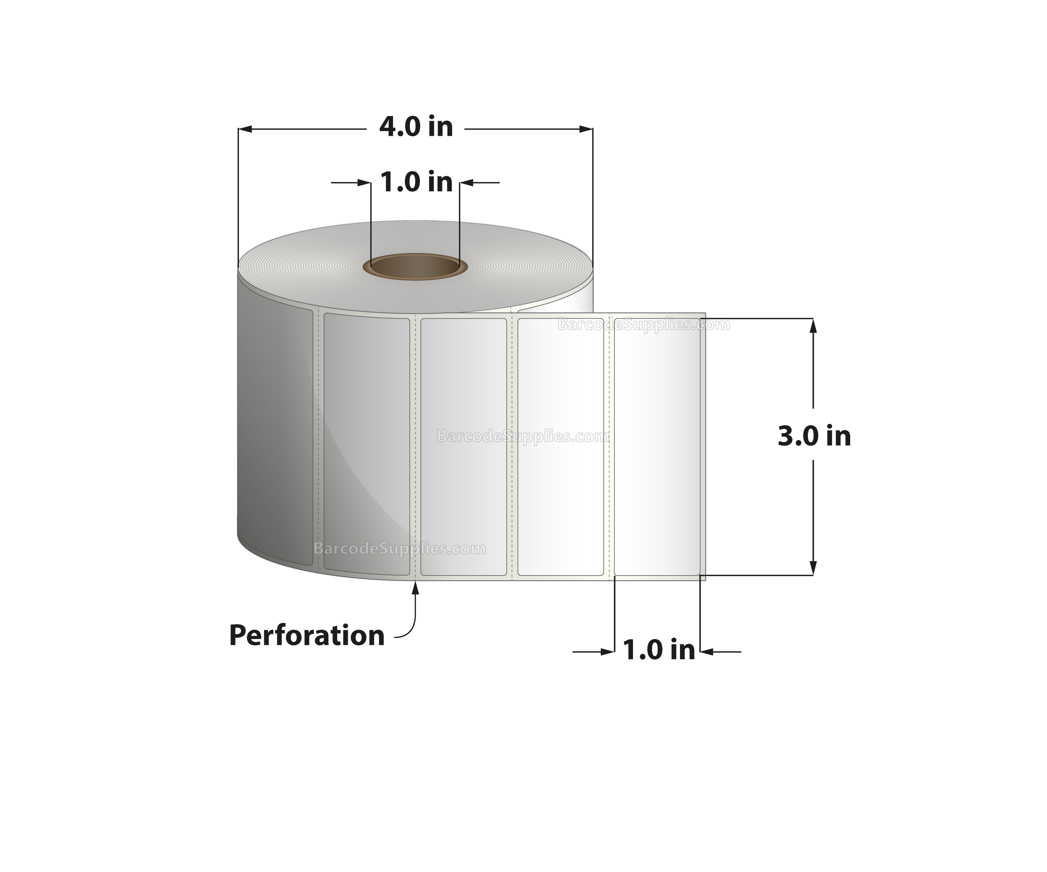 3 x 1 Thermal Transfer White Labels With Permanent Adhesive - Perforated - 1375 Labels Per Roll - Carton Of 12 Rolls - 16500 Labels Total - MPN: RT-3-1-1375-1 - BarcodeSource, Inc.