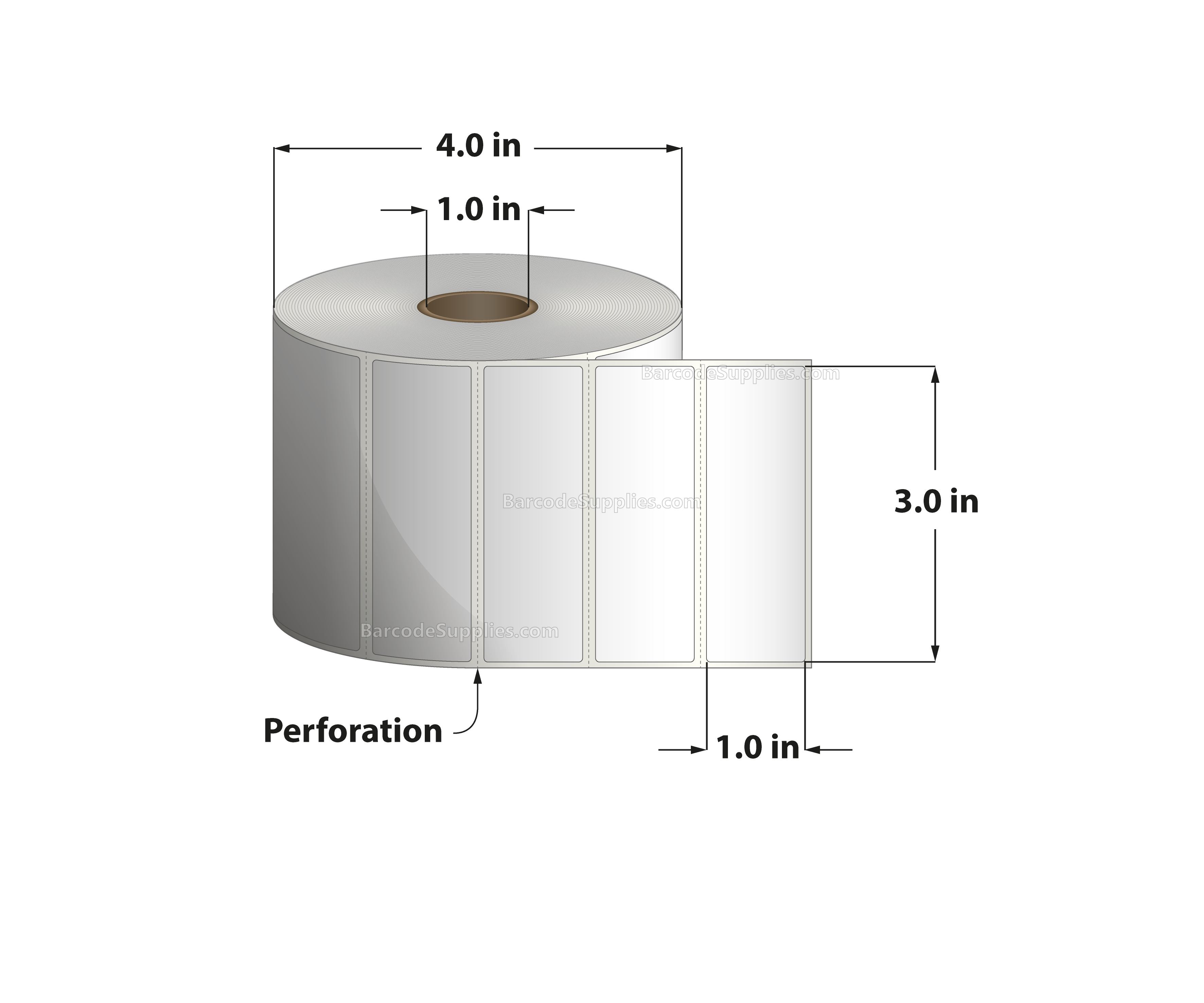 3 x 1 Direct Thermal White Labels With Acrylic Adhesive - Perforated - 1375 Labels Per Roll - Carton Of 12 Rolls - 16500 Labels Total - MPN: RD-3-1-1375-1 - BarcodeSource, Inc.