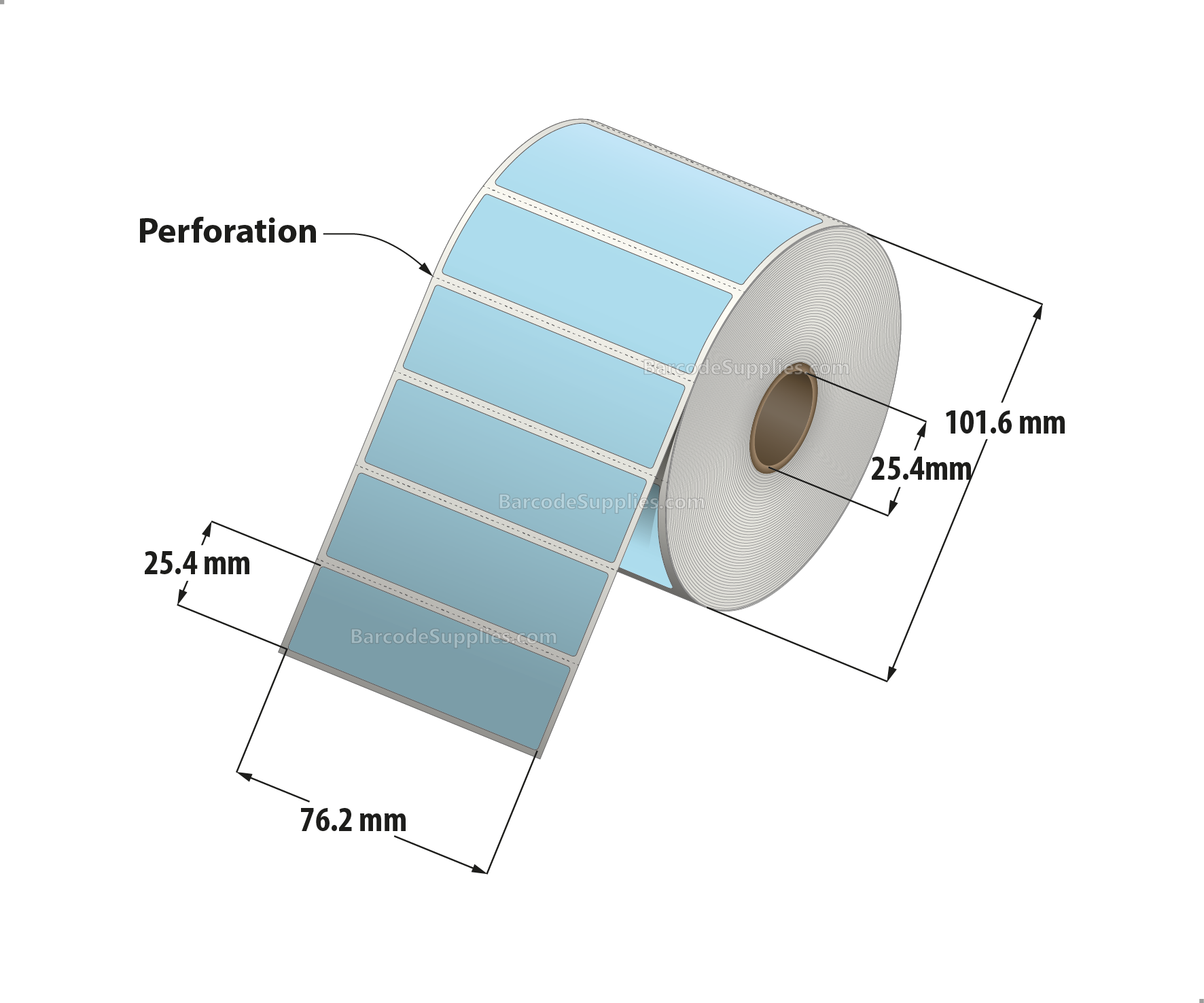 3 x 1 Direct Thermal Blue Labels With Acrylic Adhesive - Perforated - 1375 Labels Per Roll - Carton Of 12 Rolls - 16500 Labels Total - MPN: RD-3-1-1375-BL