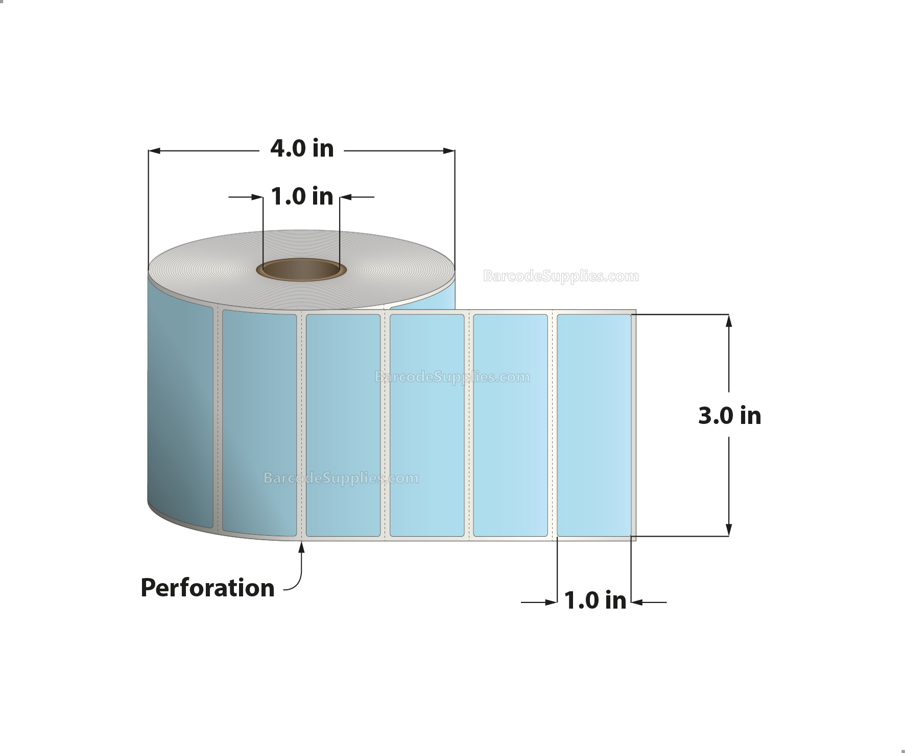 3 x 1 Direct Thermal Blue Labels With Acrylic Adhesive - Perforated - 1375 Labels Per Roll - Carton Of 12 Rolls - 16500 Labels Total - MPN: RD-3-1-1375-BL