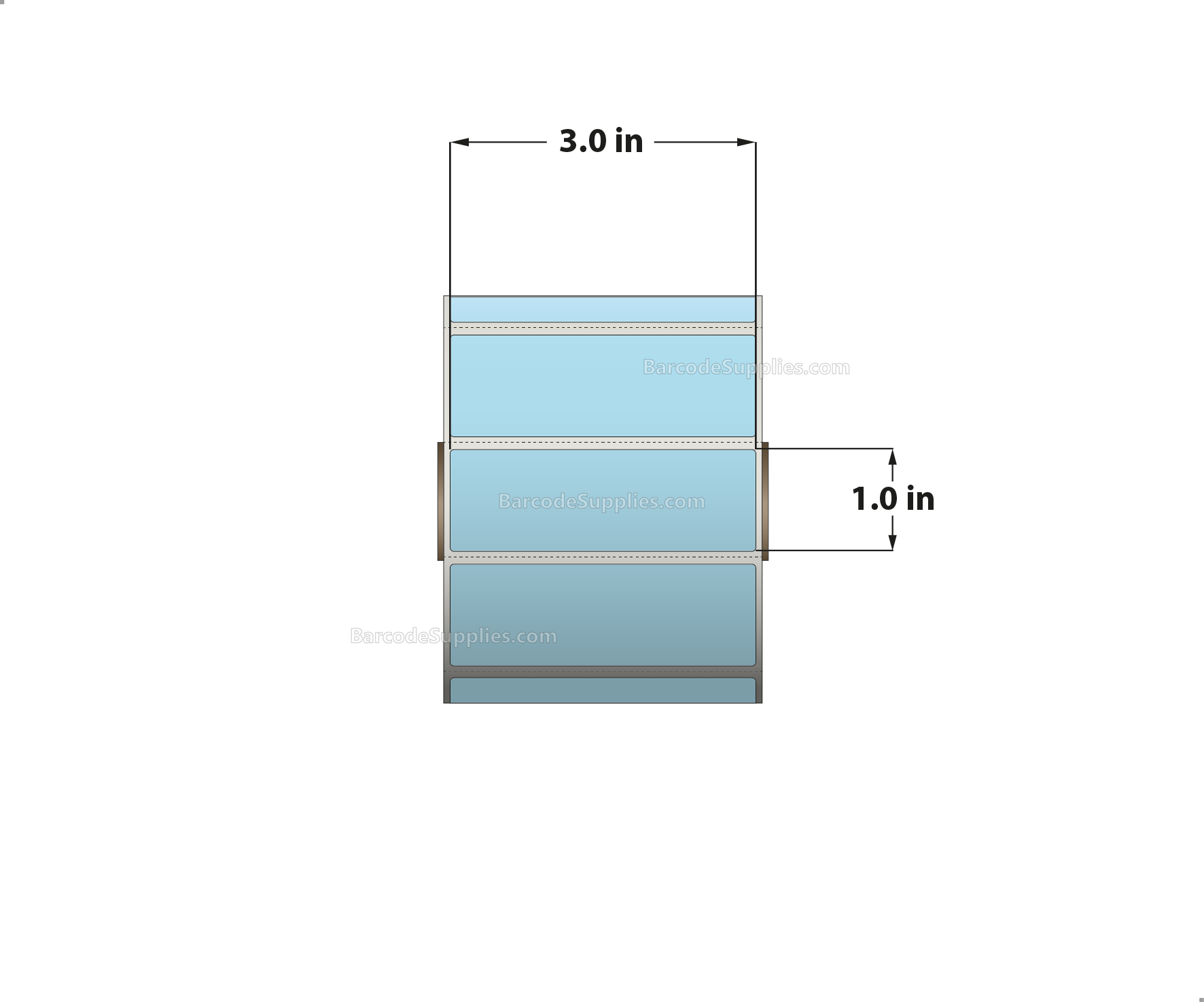 3 x 1 Direct Thermal Blue Labels With Acrylic Adhesive - Perforated - 1375 Labels Per Roll - Carton Of 12 Rolls - 16500 Labels Total - MPN: RD-3-1-1375-BL