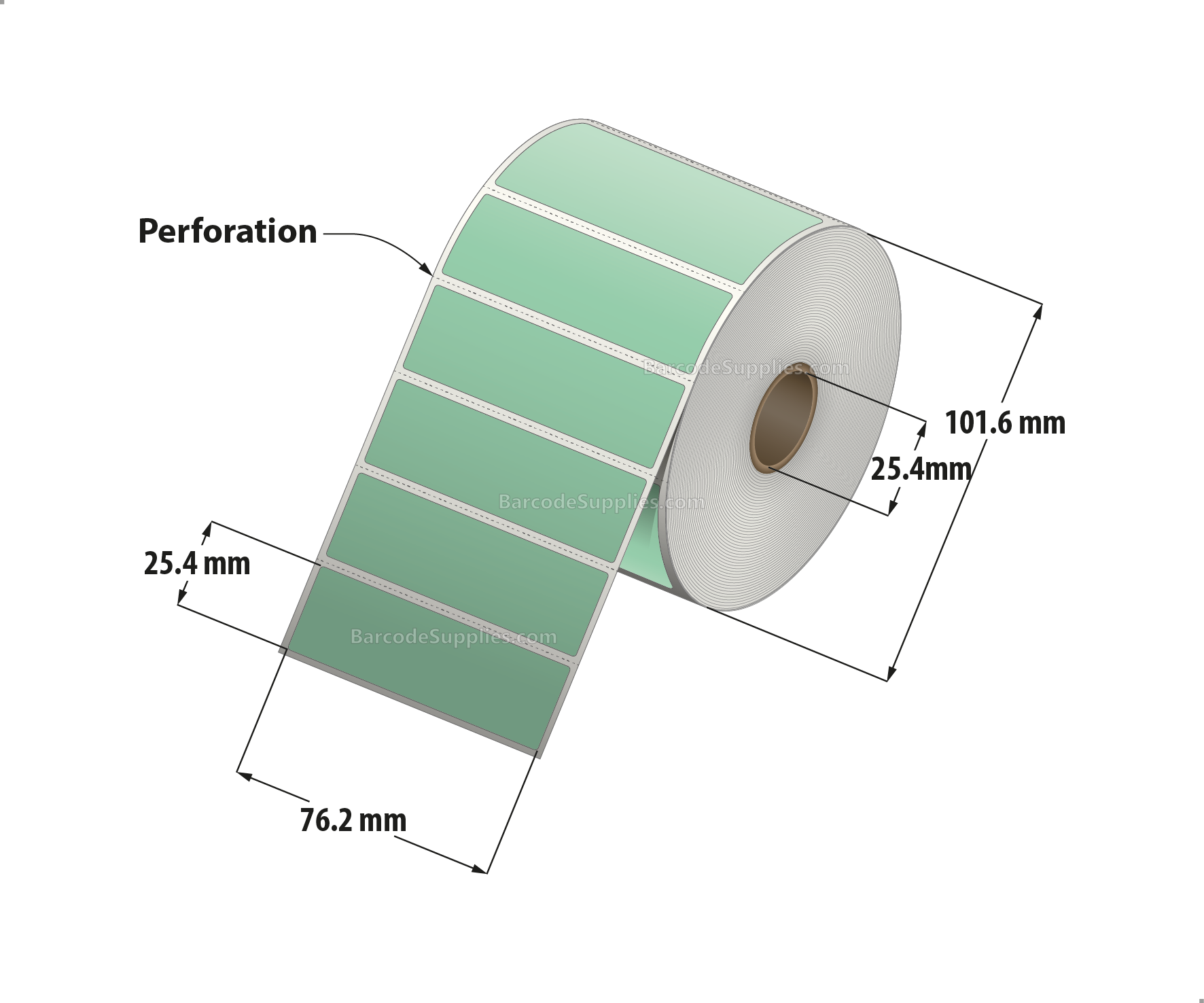 3 x 1 Direct Thermal Green Labels With Acrylic Adhesive - Perforated - 1375 Labels Per Roll - Carton Of 12 Rolls - 16500 Labels Total - MPN: RD-3-1-1375-GR