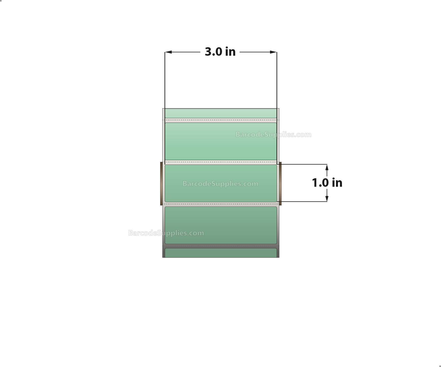 3 x 1 Direct Thermal Green Labels With Acrylic Adhesive - Perforated - 1375 Labels Per Roll - Carton Of 12 Rolls - 16500 Labels Total - MPN: RD-3-1-1375-GR