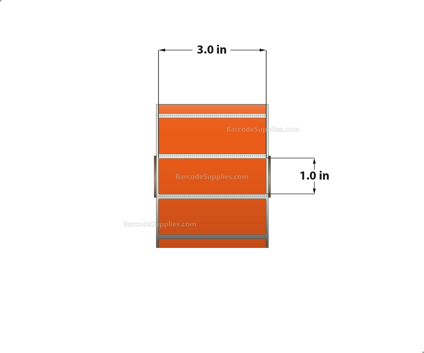 3 x 1 Direct Thermal Orange Labels With Acrylic Adhesive - Perforated - 1375 Labels Per Roll - Carton Of 12 Rolls - 16500 Labels Total - MPN: RD-3-1-1375-OR