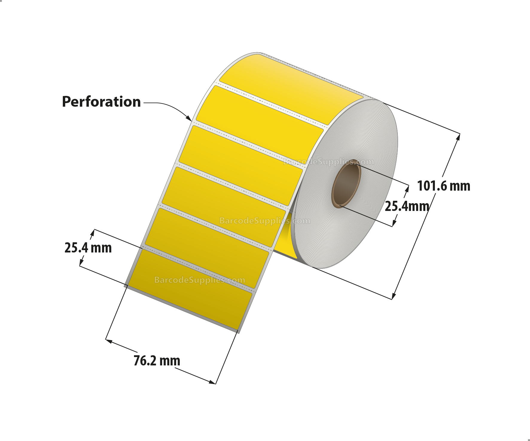 3 x 1 Direct Thermal Yellow Labels With Acrylic Adhesive - Perforated - 1375 Labels Per Roll - Carton Of 12 Rolls - 16500 Labels Total - MPN: RD-3-1-1375-YL