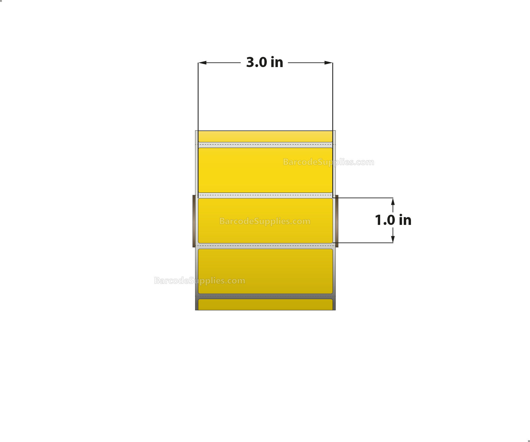 3 x 1 Direct Thermal Yellow Labels With Acrylic Adhesive - Perforated - 1375 Labels Per Roll - Carton Of 12 Rolls - 16500 Labels Total - MPN: RD-3-1-1375-YL