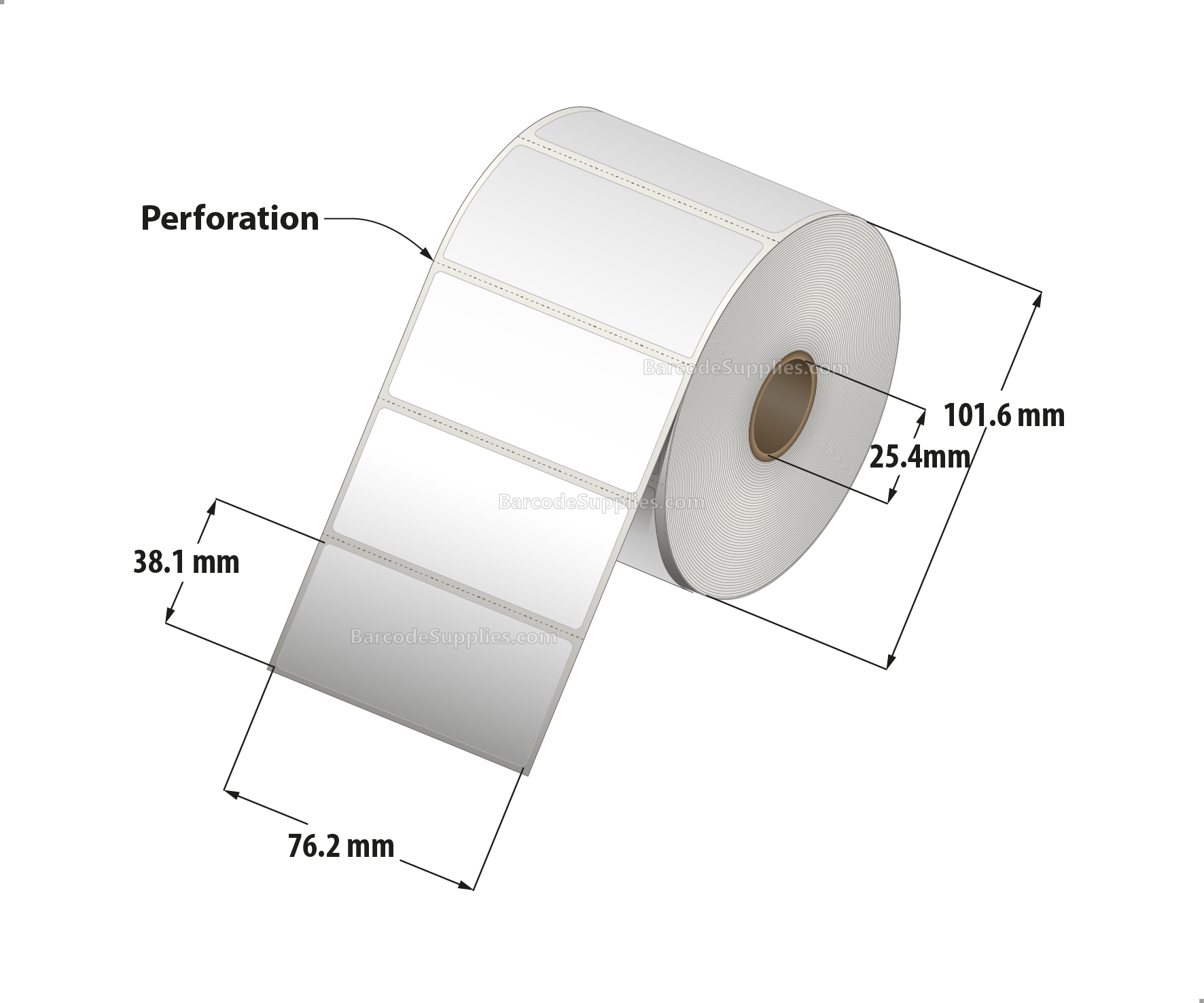 3 x 1.5 Direct Thermal White Labels With Acrylic Adhesive - Perforated - 960 Labels Per Roll - Carton Of 12 Rolls - 11520 Labels Total - MPN: RD-3-15-960-1