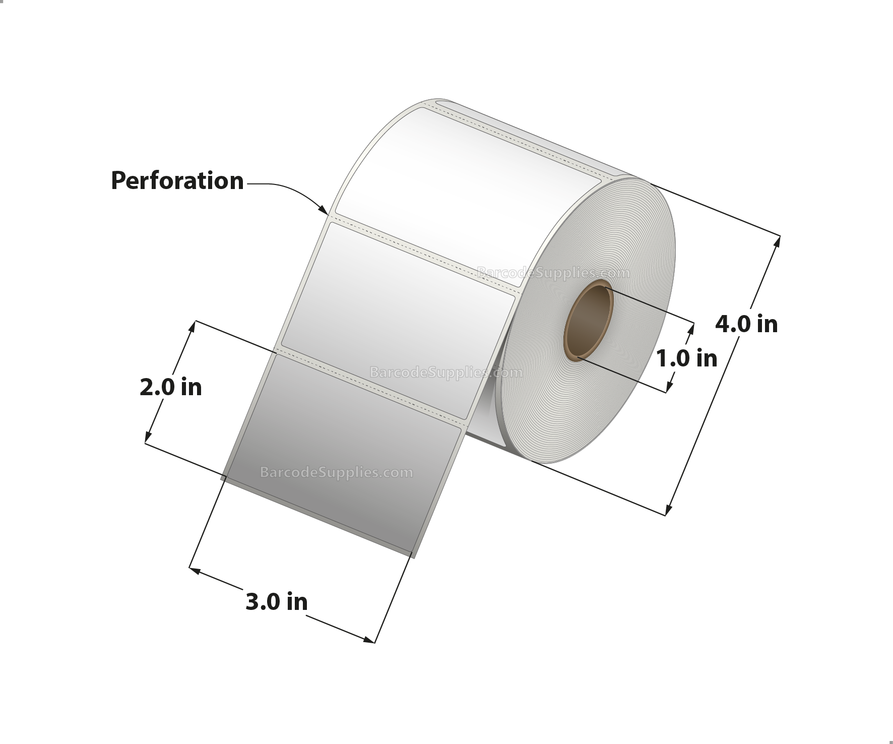 3 x 2 Direct Thermal White Labels With Rubber Adhesive - Perforated - 735 Labels Per Roll - Carton Of 12 Rolls - 8820 Labels Total - MPN: RDT4-300200-1P