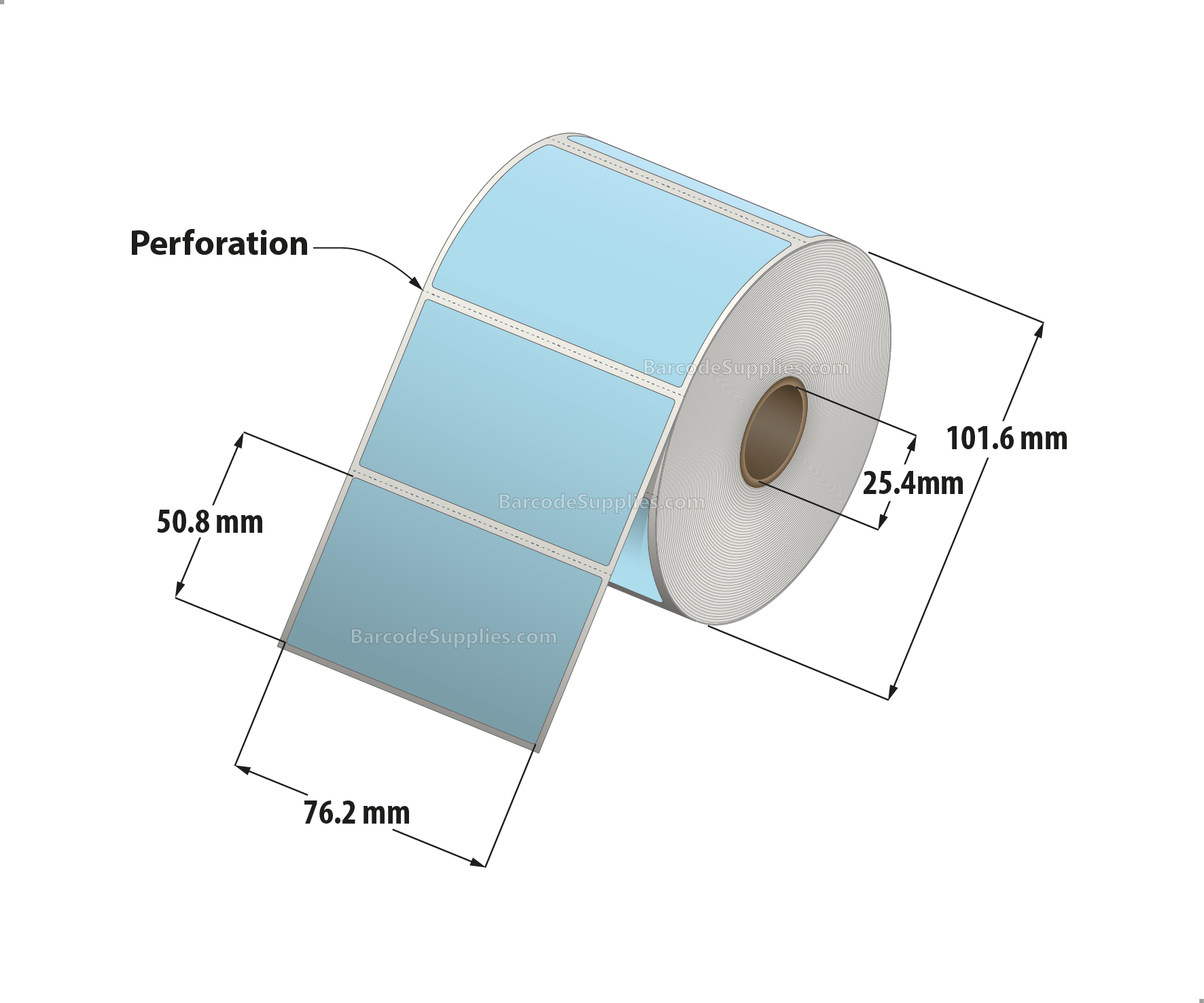 3 x 2 Direct Thermal Blue Labels With Acrylic Adhesive - Perforated - 735 Labels Per Roll - Carton Of 12 Rolls - 8820 Labels Total - MPN: RD-3-2-735-BL