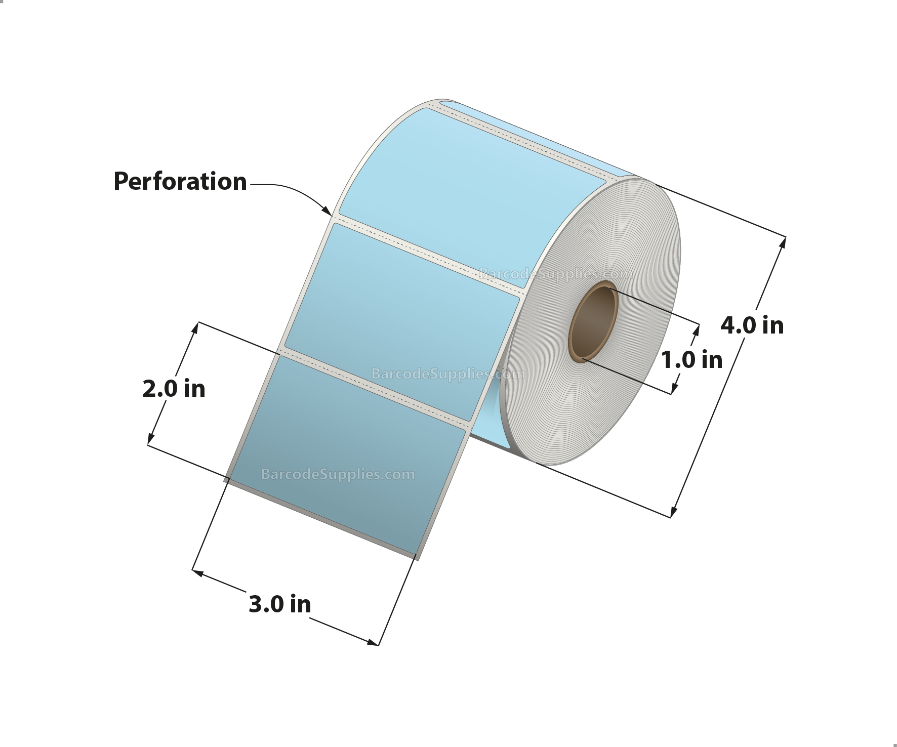 3 x 2 Direct Thermal Blue Labels With Acrylic Adhesive - Perforated - 735 Labels Per Roll - Carton Of 12 Rolls - 8820 Labels Total - MPN: RD-3-2-735-BL