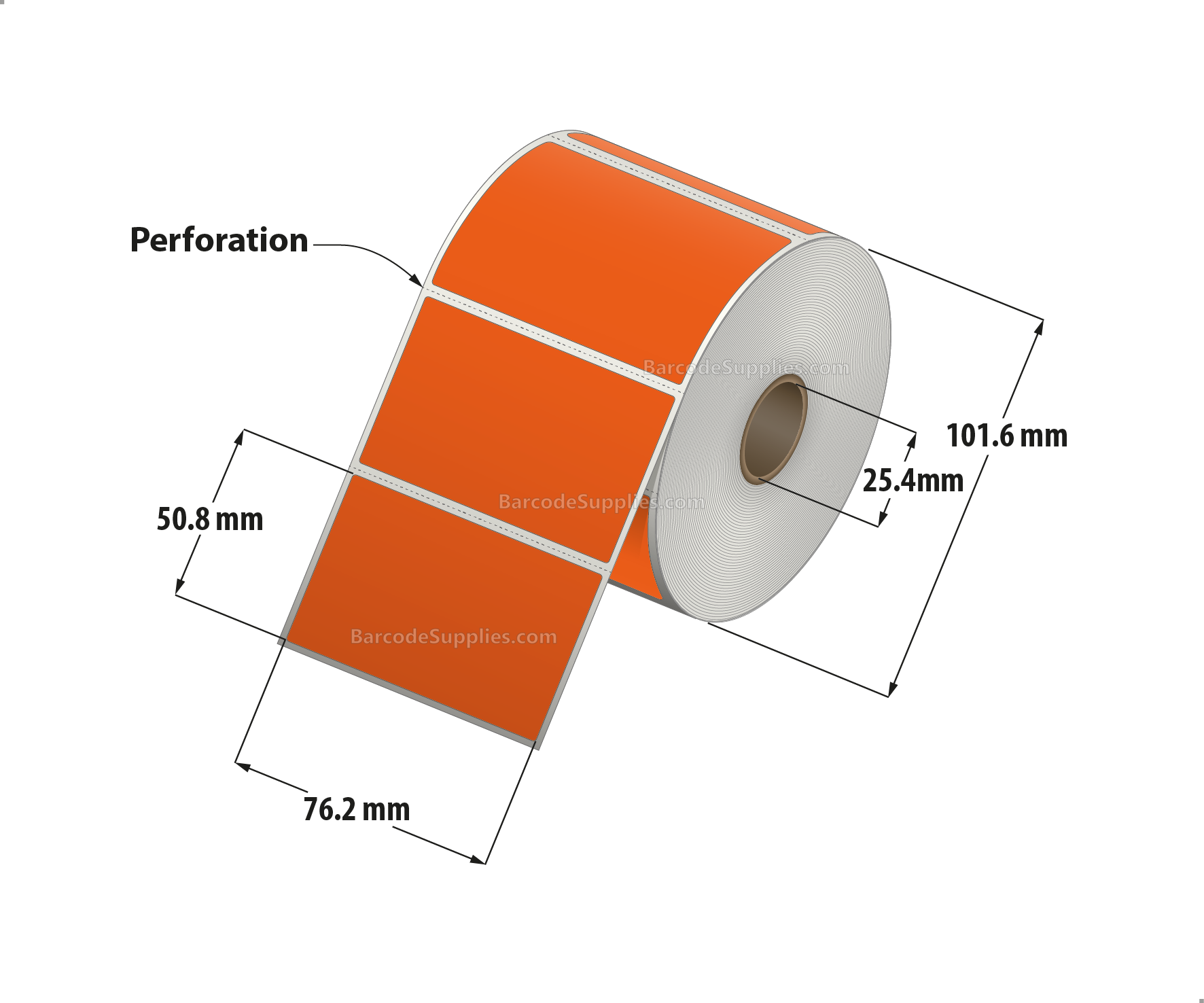 3 x 2 Direct Thermal Orange Labels With Acrylic Adhesive - Perforated - 735 Labels Per Roll - Carton Of 12 Rolls - 8820 Labels Total - MPN: RD-3-2-735-OR