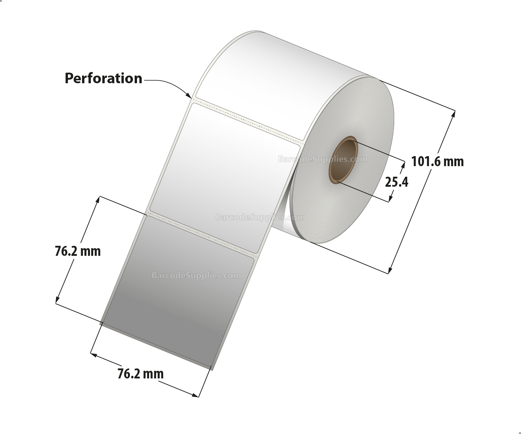 3 x 3 Thermal Transfer White Labels With Permanent Acrylic Adhesive - Perforated - 500 Labels Per Roll - Carton Of 4 Rolls - 2000 Labels Total - MPN: TH33-14PTT