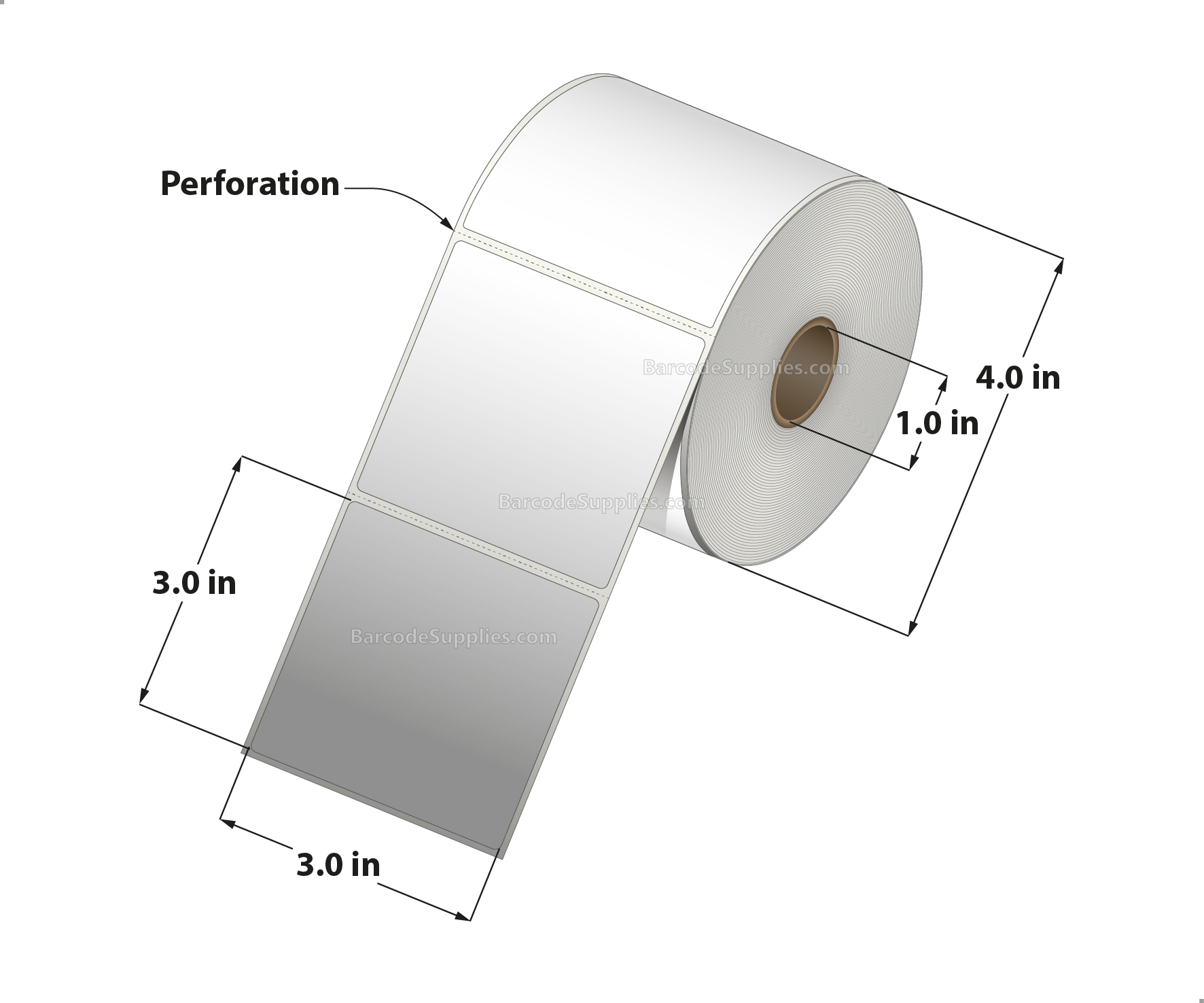 3 x 3 Thermal Transfer White Labels With Permanent Adhesive - Perforated - 500 Labels Per Roll - Carton Of 12 Rolls - 6000 Labels Total - MPN: RT-3-3-500-1