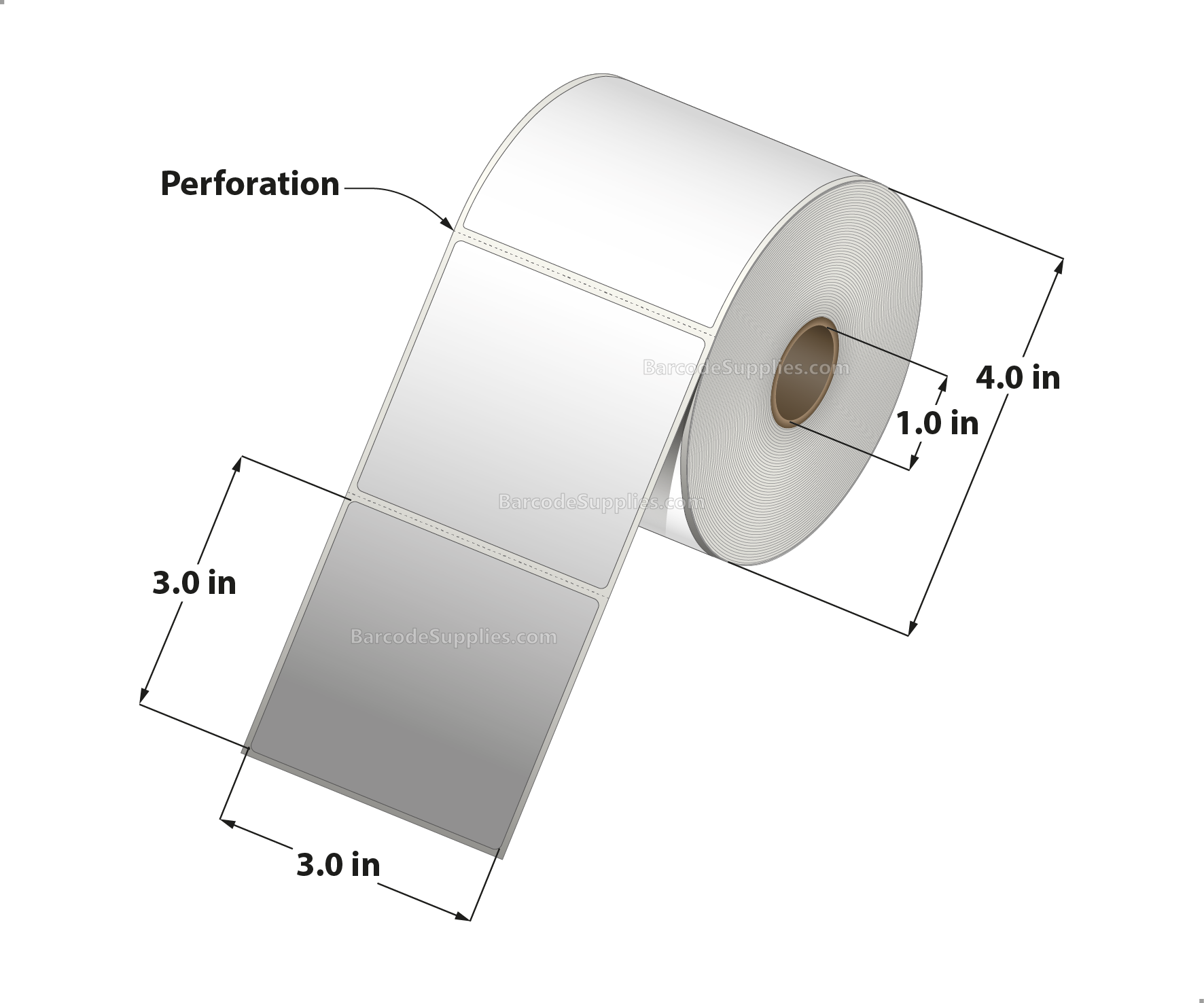 3 x 3 Direct Thermal White Labels With Permanent Acrylic Adhesive - Perforated - 500 Labels Per Roll - Carton Of 4 Rolls - 2000 Labels Total - MPN: DT33-14PDT