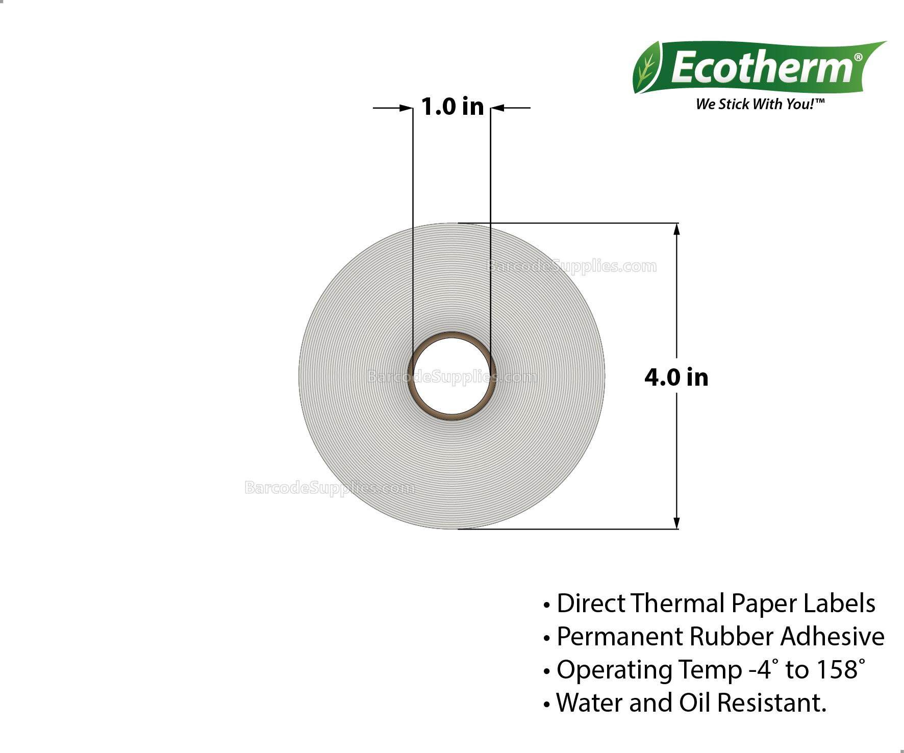 3 x 3 Direct Thermal White Labels With Rubber Adhesive - Perforated - 525 Labels Per Roll - Carton Of 4 Rolls - 2100 Labels Total - MPN: ECOTHERM14123-4