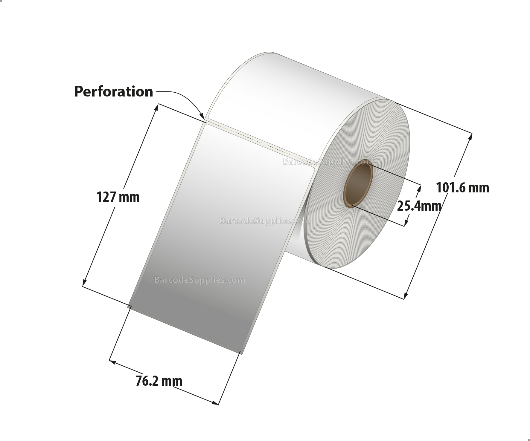 3 x 5 Thermal Transfer White Labels With Permanent Adhesive - Perforated - 300 Labels Per Roll - Carton Of 12 Rolls - 3600 Labels Total - MPN: RT-3-5-300-1