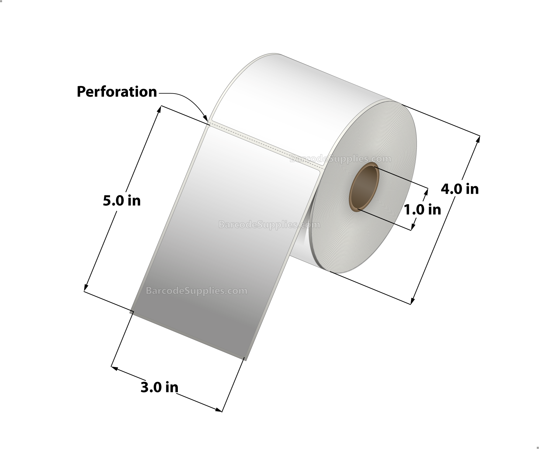 3 x 5 Direct Thermal White Labels With Acrylic Adhesive - Perforated - 300 Labels Per Roll - Carton Of 12 Rolls - 3600 Labels Total - MPN: RD-3-5-300-1