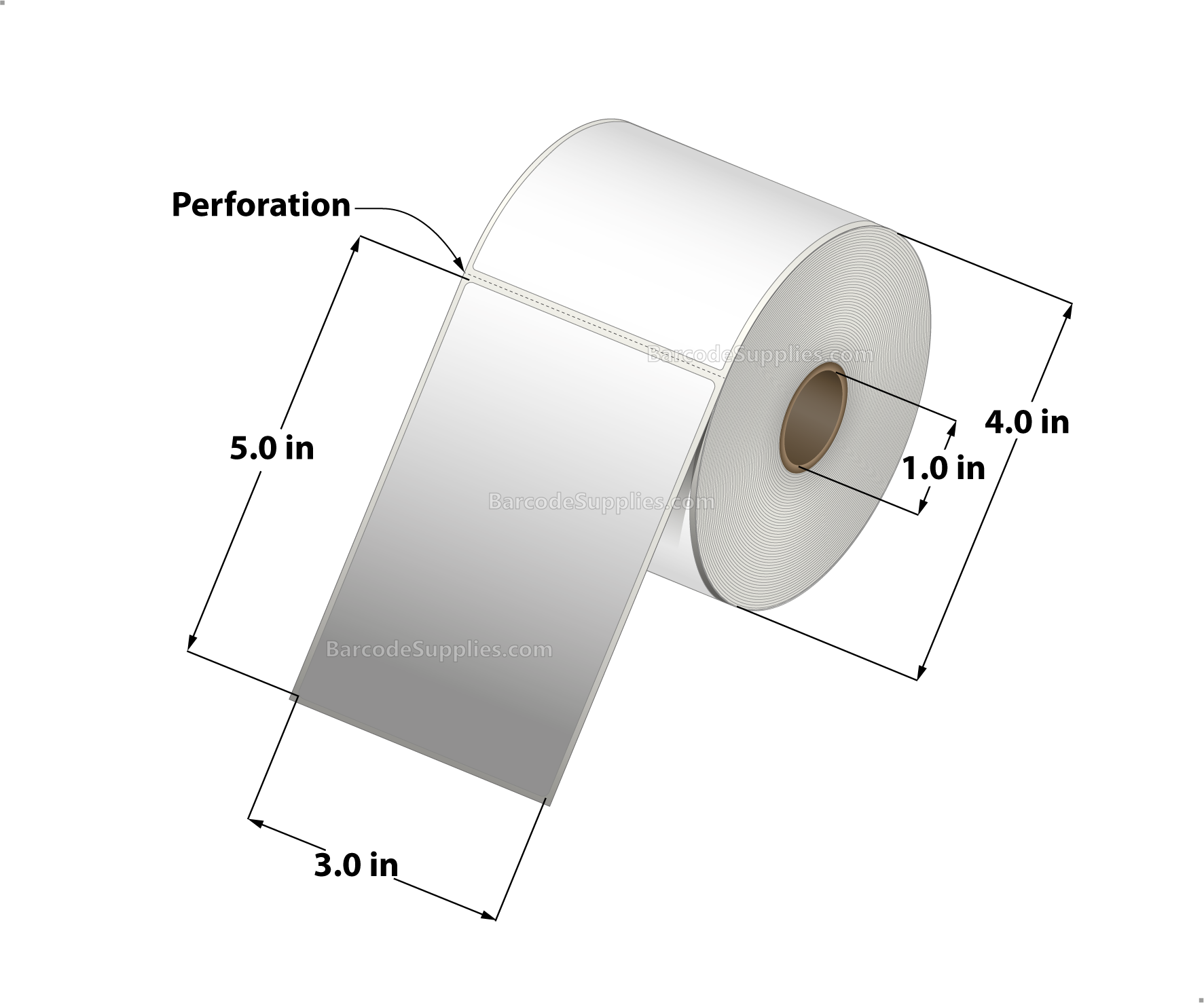 3 x 5 Thermal Transfer White Labels With Permanent Adhesive - Perforated - 300 Labels Per Roll - Carton Of 12 Rolls - 3600 Labels Total - MPN: RT-3-5-300-1