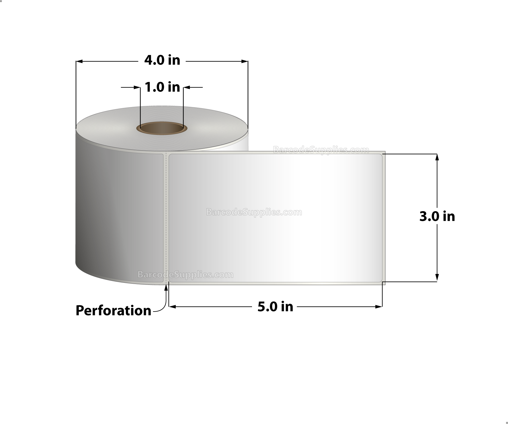 3 x 5 Direct Thermal White Labels With Acrylic Adhesive - Perforated - 300 Labels Per Roll - Carton Of 12 Rolls - 3600 Labels Total - MPN: RD-3-5-300-1