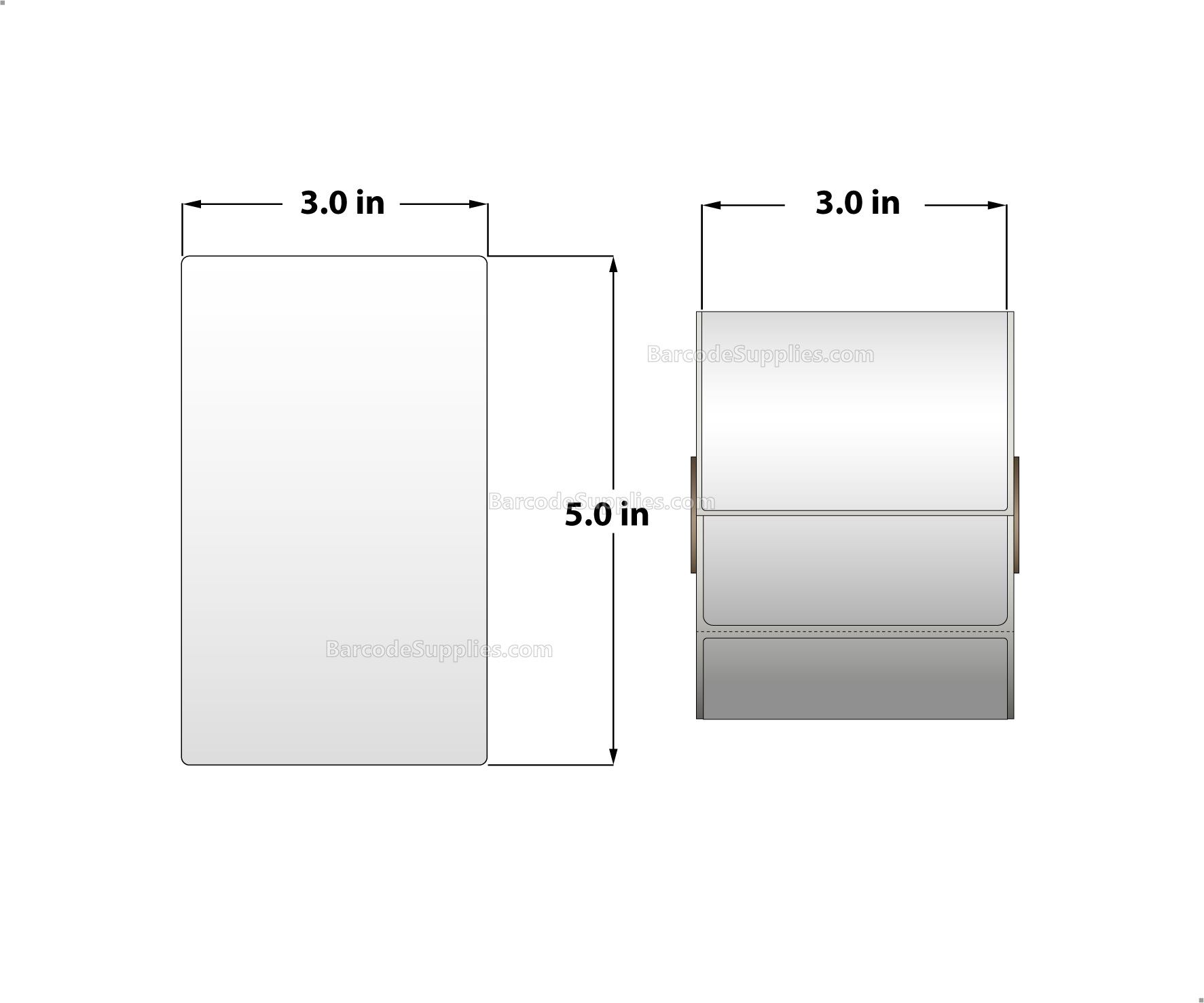 3 x 5 Direct Thermal White Labels With Acrylic Adhesive - Perforated - 300 Labels Per Roll - Carton Of 12 Rolls - 3600 Labels Total - MPN: RD-3-5-300-1